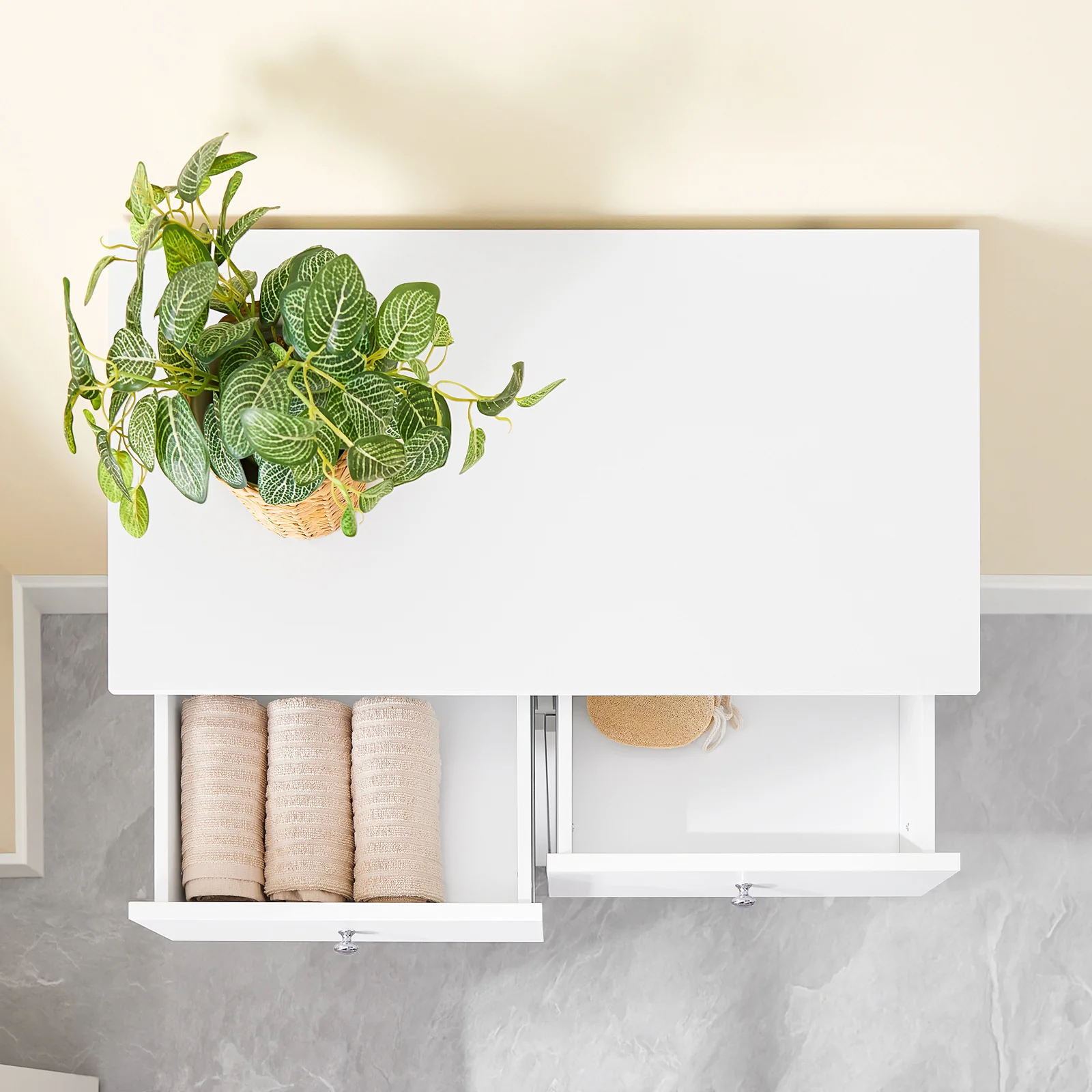 SoBuy BZR33-II-W Badkamerkast met Wasmand – Opbergkast met 2 Lades & 2 Waszakken van 45L – Stevige Houten Wasmandkast, Scandinavisch Design, Wit, 78x38x90cm - Image 9