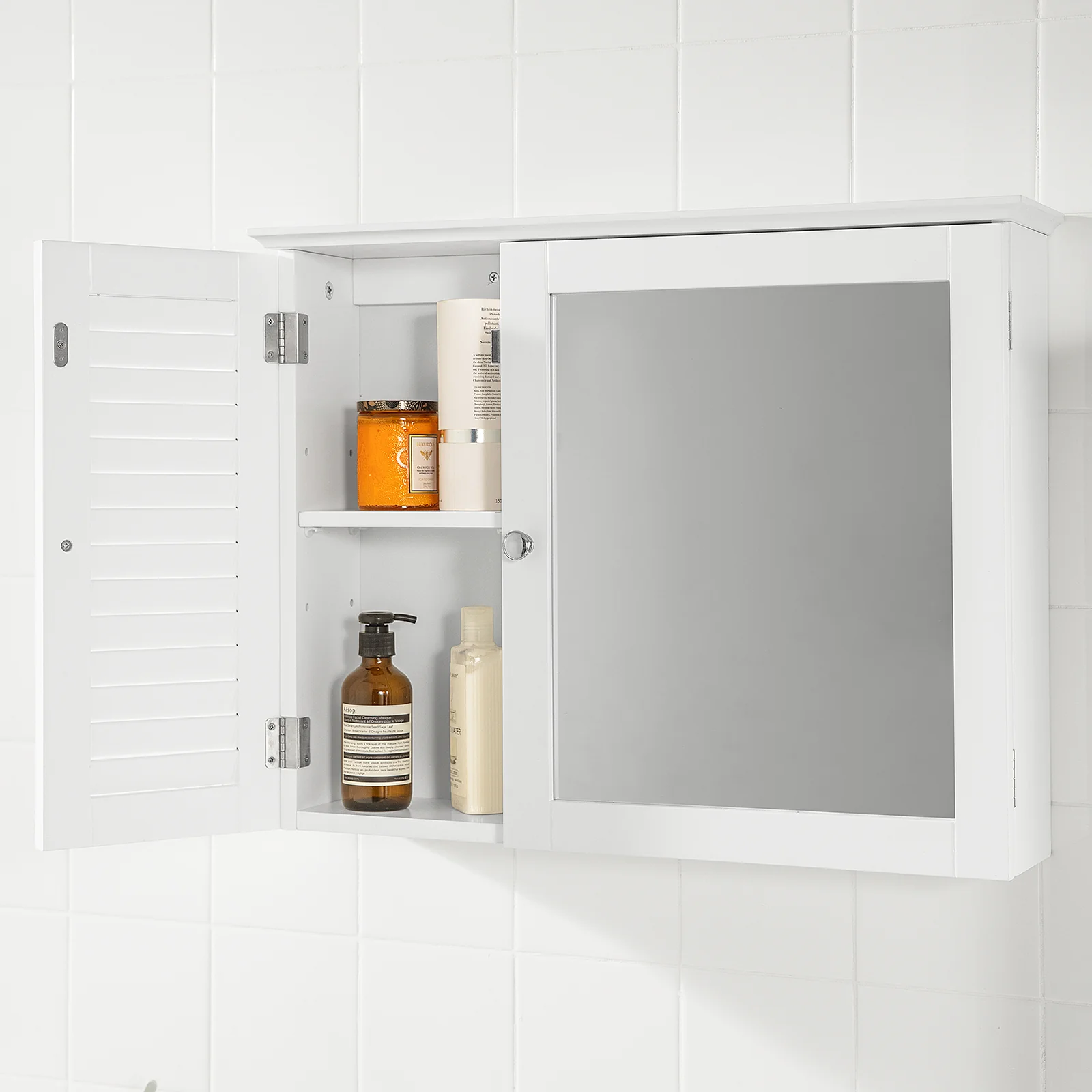 SoBuy BZR55-W Spiegelkast Hoge badkamerkast Hangkast met spiegeldeur Ladekast Opbergkast - Image 4