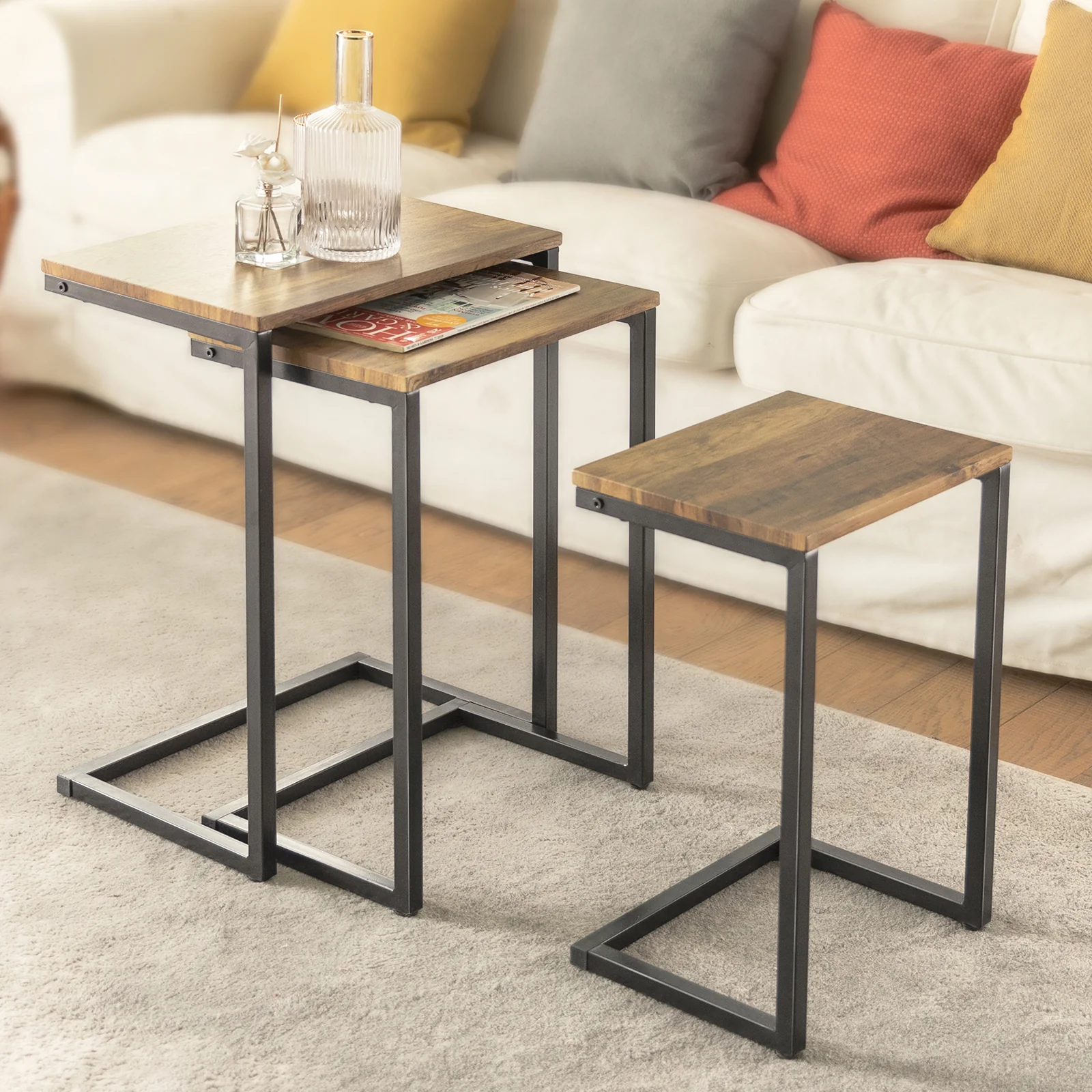 SoBuy FBT102-F Set van 3 in elkaar geschoven salontafels, set van 3 stapelbare bijzettafels - Image 3