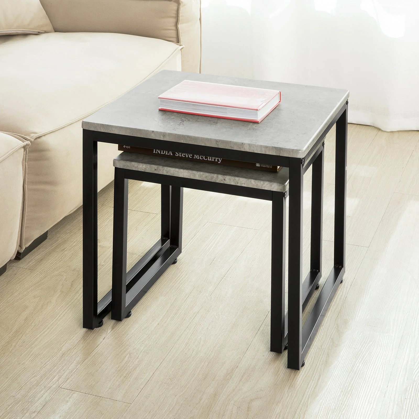 Pre-order SoBuy FBT42-HG Set van 2 salontafels, bijzettafels, 2-delige set, koffietafel, tafelset, grijs - Image 4