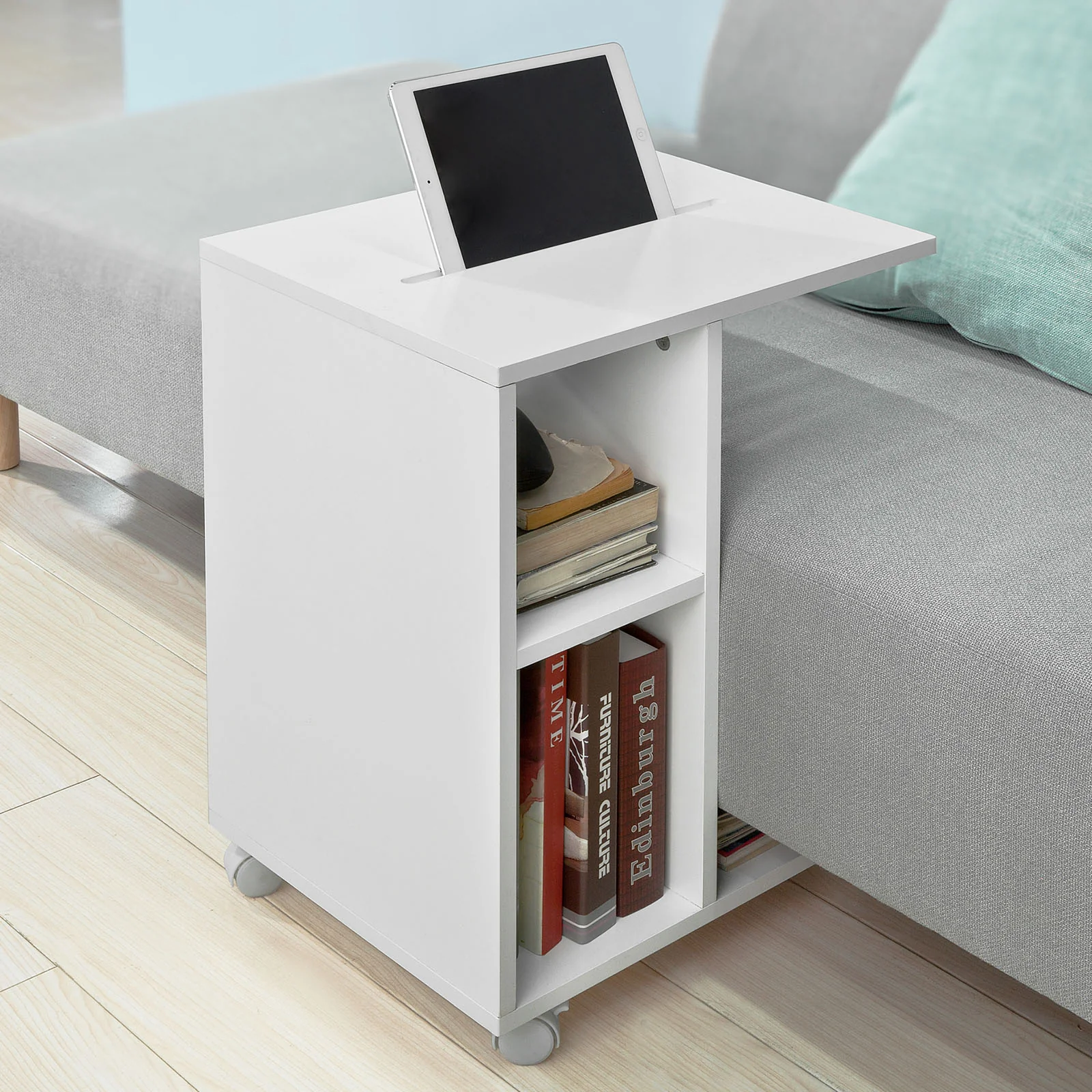 SoBuy FBT48-W Bijzettafel met gleuf | voor iPad | Salontafel | C vorm | wit - Image 4