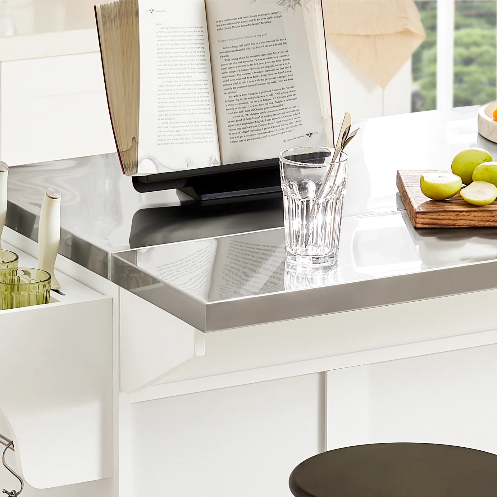 SoBuy FKW41-ST Mobiele Keukeneiland met Uittrekbaar Werkblad, 2 Laden en Verstelbare Planken, Trolley voor Keuken of Eetkamer 130 x 46 (+ 25) x 91 cm - Image 7