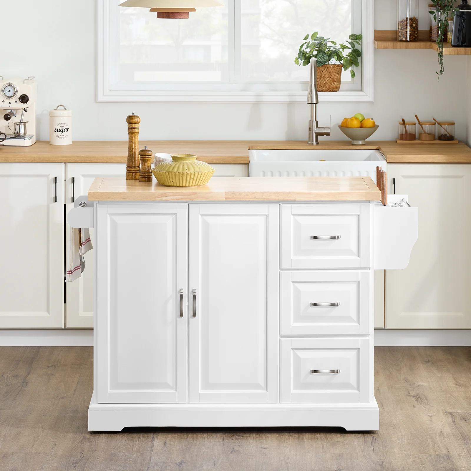SoBuy FKW41-II-WN Keukentrolley met Wielen, Uitschuifbaar Werkblad, 2 Lades en Verstelbare Planken, Mobiel Keukeneiland voor Keuken of Eetkamer 130 x 46 (+ 25) x 91 cm - Image 19