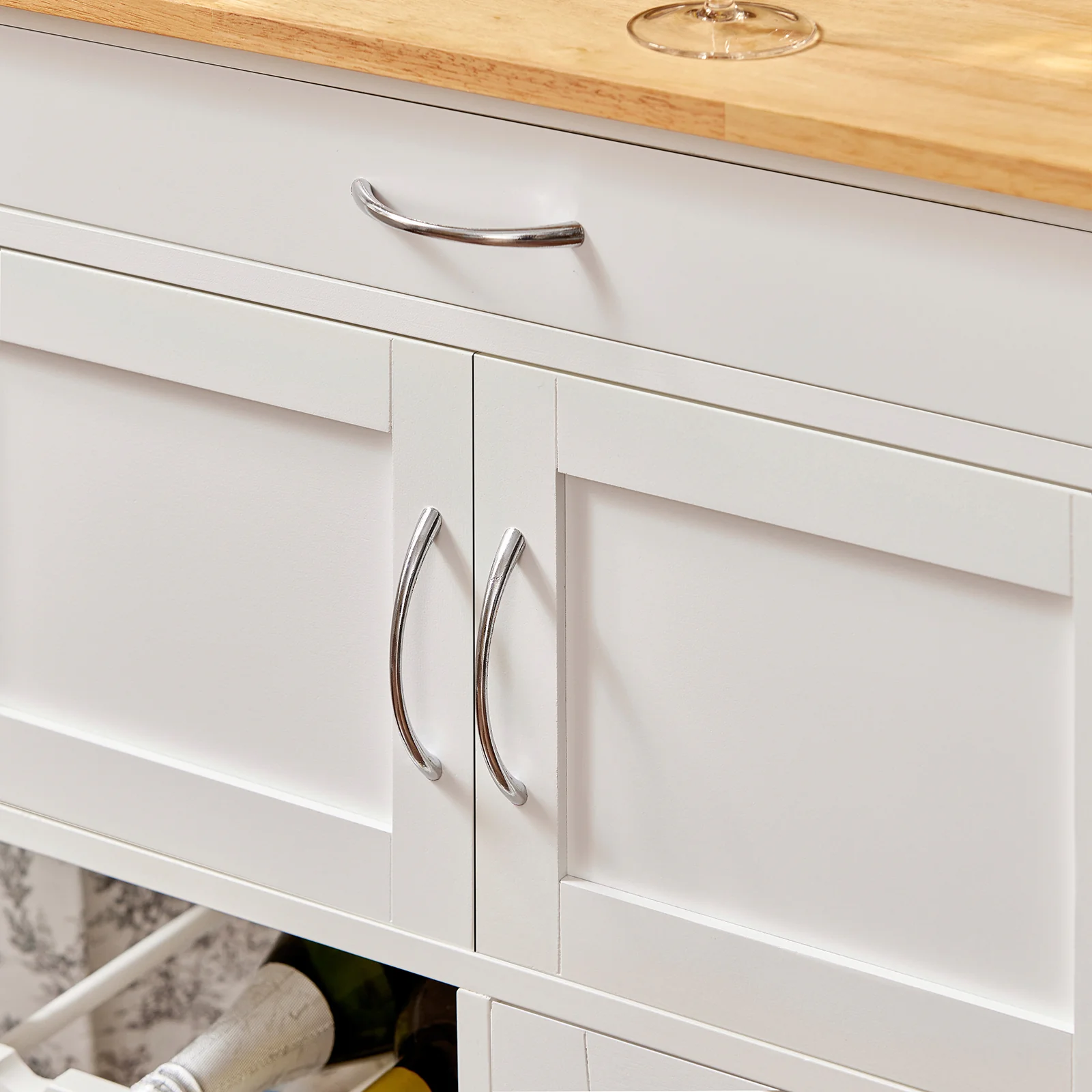 SoBuy FKW45-WN Keukenmeubel op wieltjes met werkblad – Keukentrolley met lades, flessenrek, compact kookeiland voor keuken, eetkamer en buitengebruik – Wit 67x86x38cm - Image 9