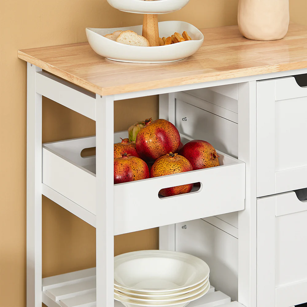 SoBuy FKW79-W Keukenkast op Wieltjes, Keuken Desserte met 3 Laden en 1 Verstelbaar Rek, Keukenopbergrek, L68xB38xH85cm, Wit - Image 8