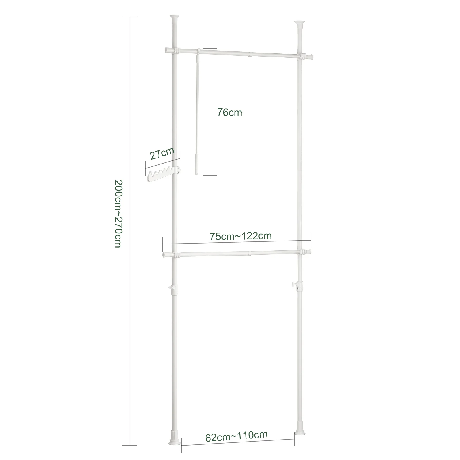 SoBuy FRG109-II-W Kledingrek | Klerenrailsysteem | Opbergsysteem | Wit - Image 5