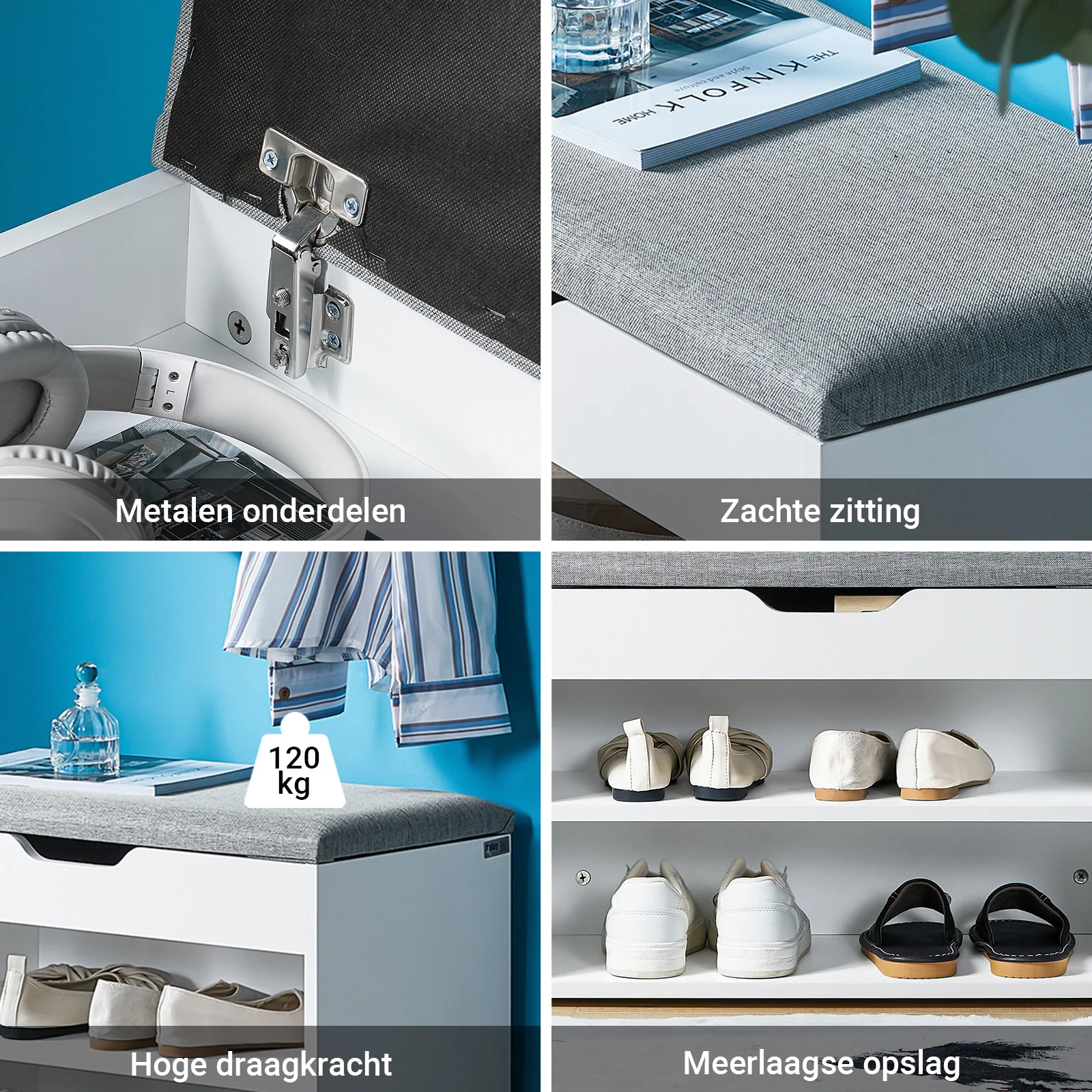 SoBuy FSR25-HG Schoenenbank met Opbergruimte – Comfortabel Zitkussen – 2-laags Schoenenrek voor Hal, Grijs, 60x30x44 cm, Draagbaar tot 120 kg - Image 6