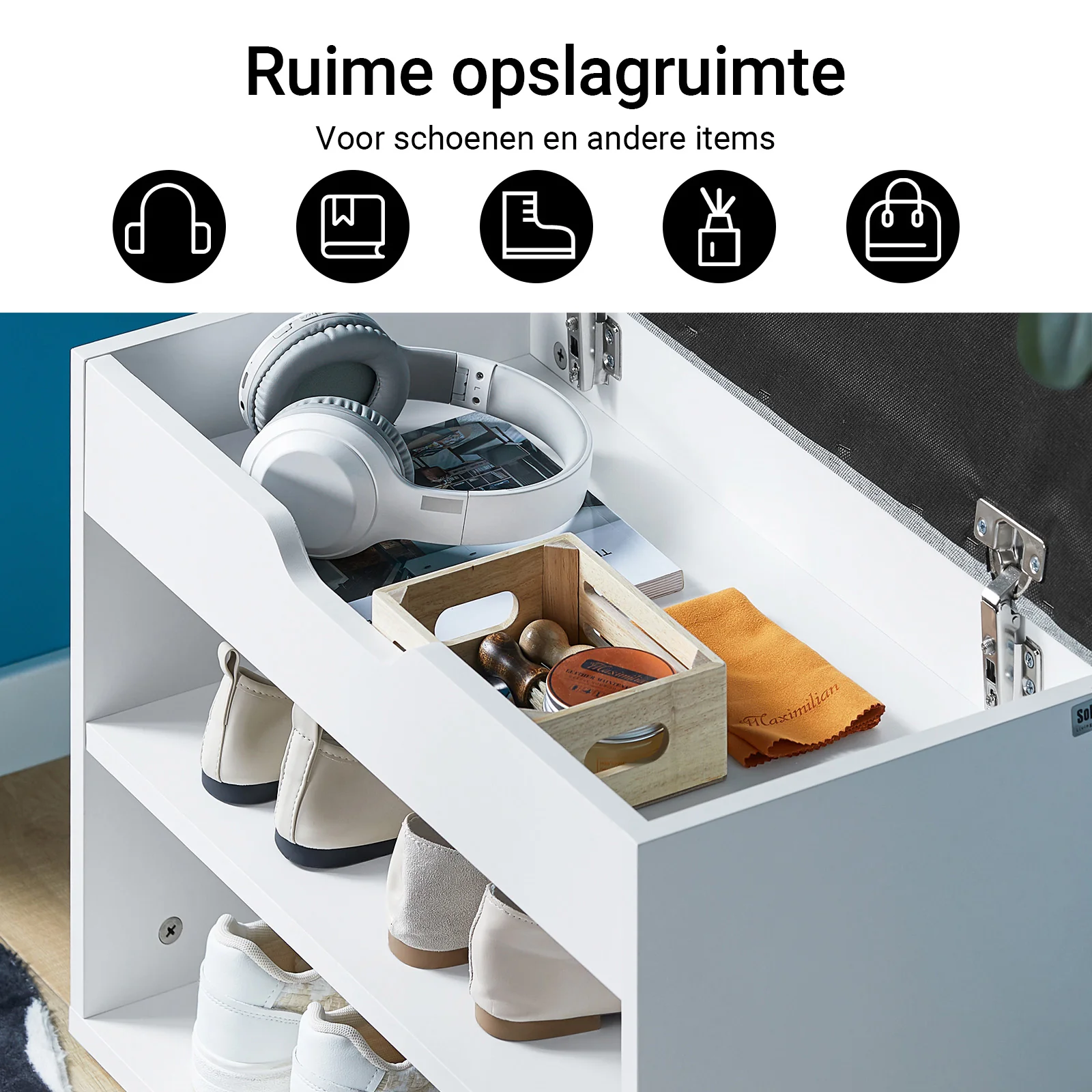 SoBuy FSR25-HG Schoenenbank met Opbergruimte – Comfortabel Zitkussen – 2-laags Schoenenrek voor Hal, Grijs, 60x30x44 cm, Draagbaar tot 120 kg - Image 7
