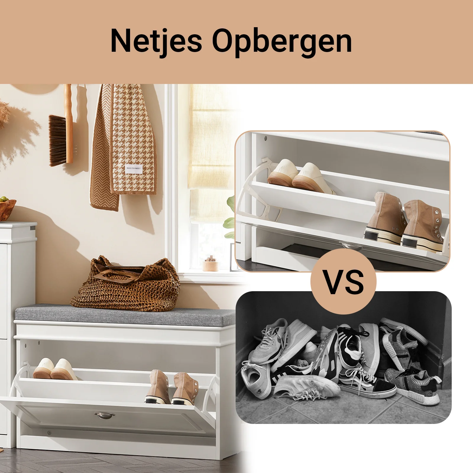 SoBuy FSR82-L-W Schoenenbank Halmeubel – Schoenenkast met Klep en Kussen – Schoenenopberger voor Gang of Woonkamer – 75x24x51 cm, Draagvermogen 150 kg, Wit - Image 7