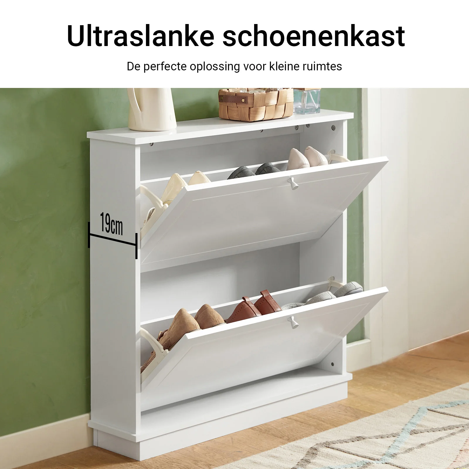 SoBuy FSR99-W Smalle Schoenenkast met 2 Kleppen – Compact Schoenenrek voor 8–10 Paar – Ideaal voor Hal & Appartement – Wit 76×18×78 cm - Image 3