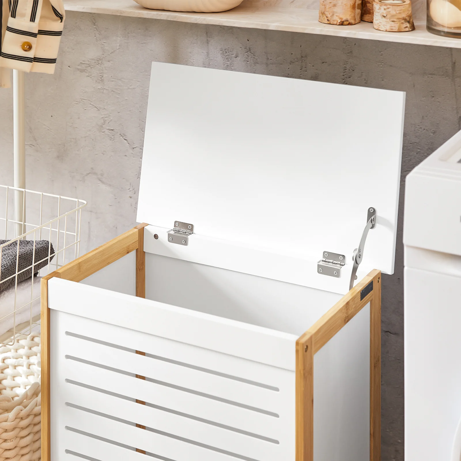 SoBuy FSS66-WN Badkamerkast Opbergkist Wasmand Wasbox Wasverzamelaar Waston met Deksel wit - Image 11
