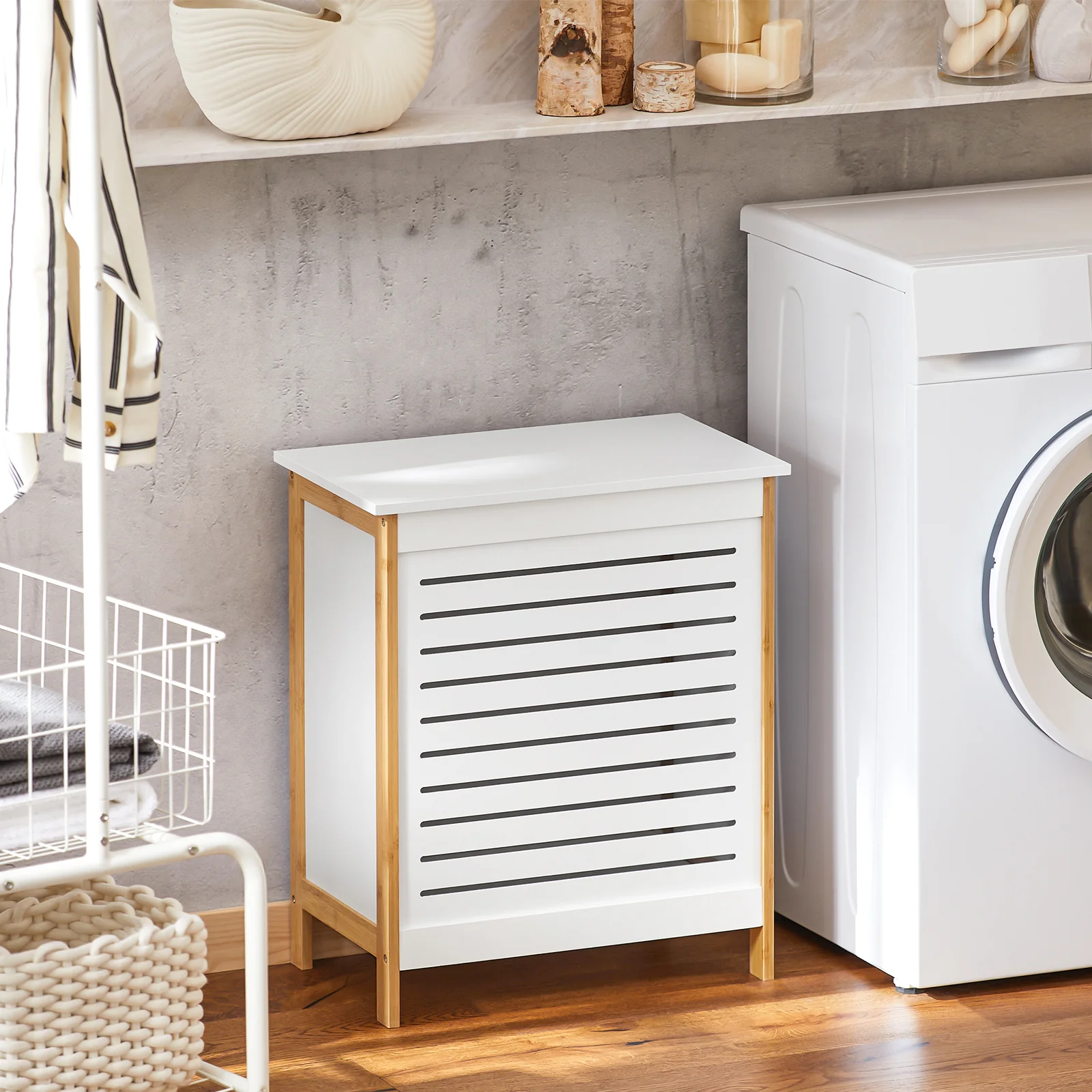 SoBuy FSS66-WN Badkamerkast Opbergkist Wasmand Wasbox Wasverzamelaar Waston met Deksel wit - Image 4
