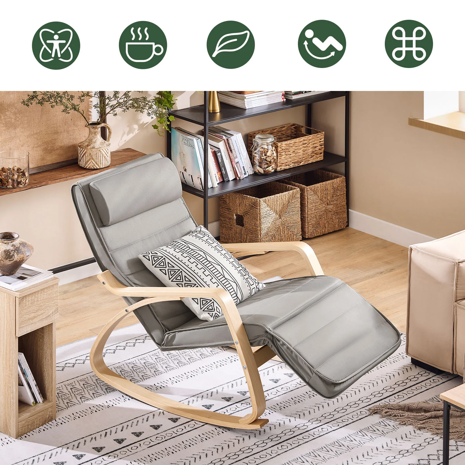 SoBuy FST16-DG Schommelstoel met Verstelbare Voetensteun Relaxfauteuil - Image 3