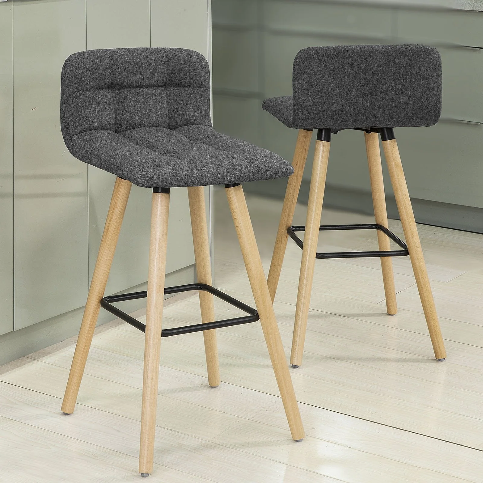 SoBuy FST50-DG x2 Barkruk set van 2 | Counter Stool Barkrukken Counter Stool met rugkruk donkergrijs - Image 3