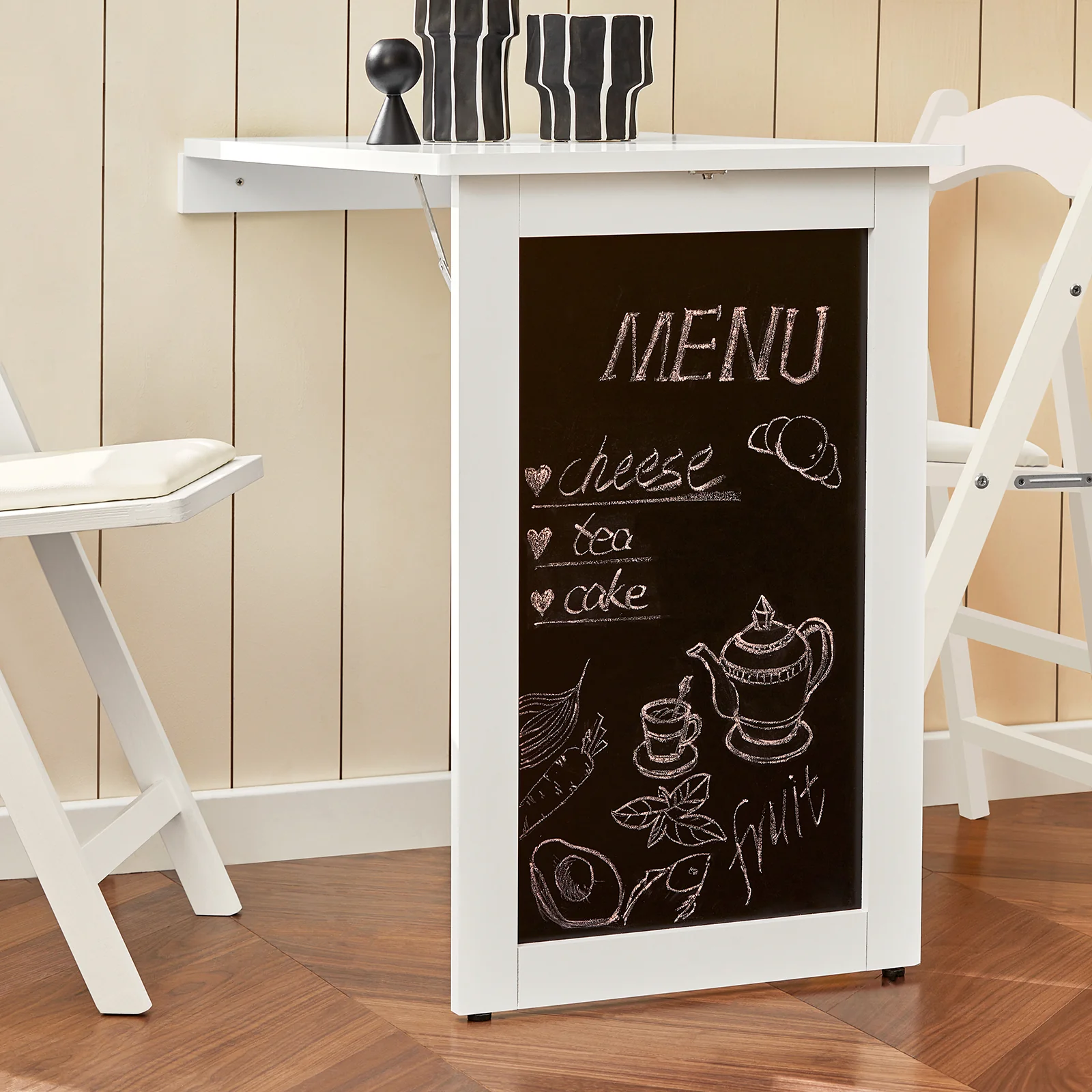 SoBuy FWT20-W Vouwbaar Wandbureau Opvouwbare Wandtafel in wit met Schoolbord Klaptafel - Image 6