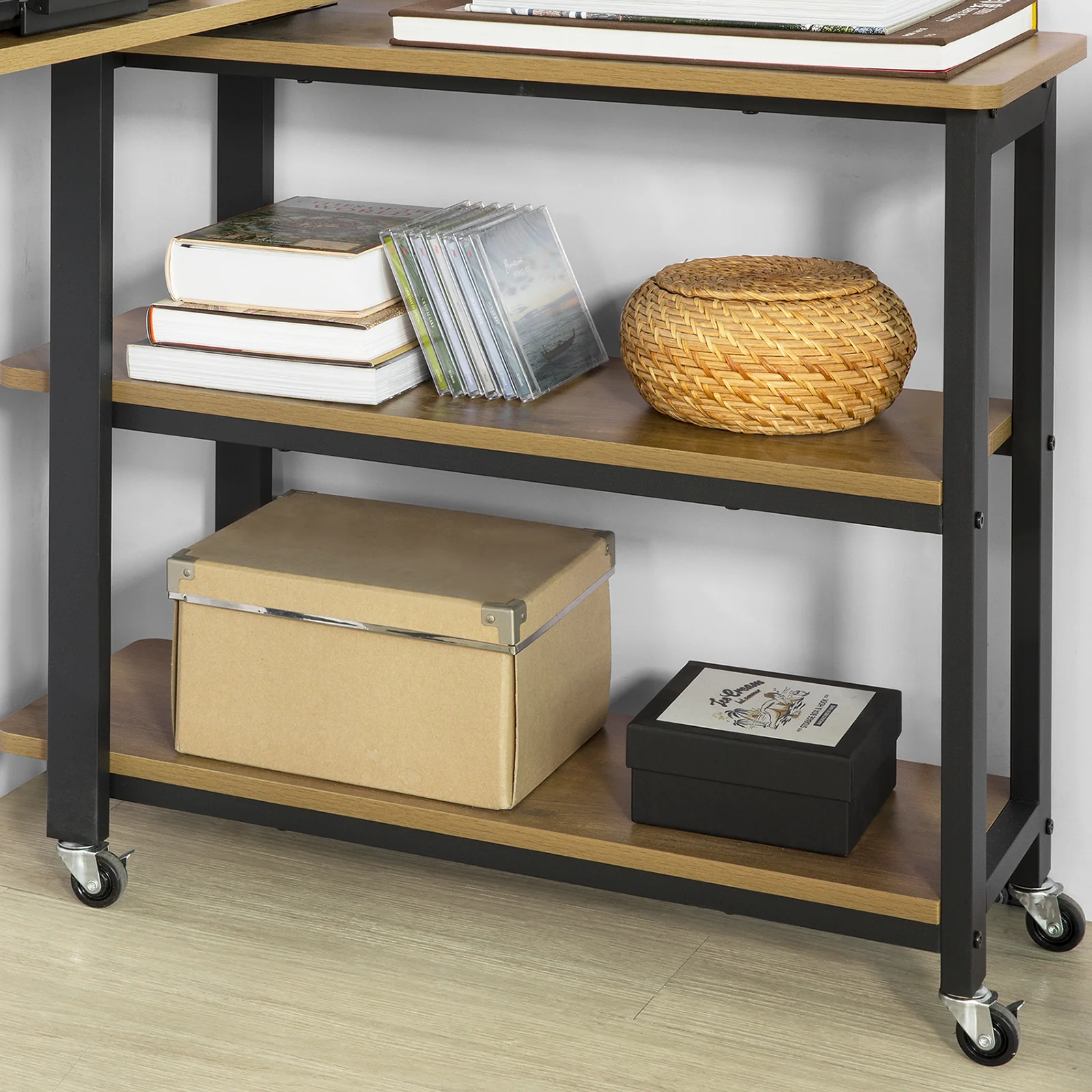 SoBuy FWT83-PF Draaibare bijzettafel, eindbank met wielen, verrijdbare consoletafel met 2 planken - Image 12