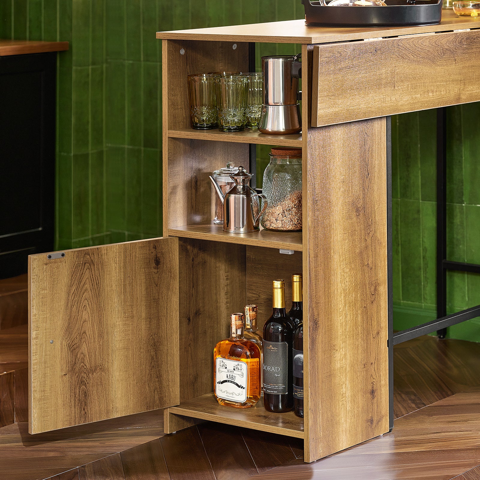 SoBuy FWT98-PF Bartafel, Eettafel, Hoge Tafel, Tafel met Opbergrek, Houders voor Wijnglazen en Flessen, Keukentafel - Image 7