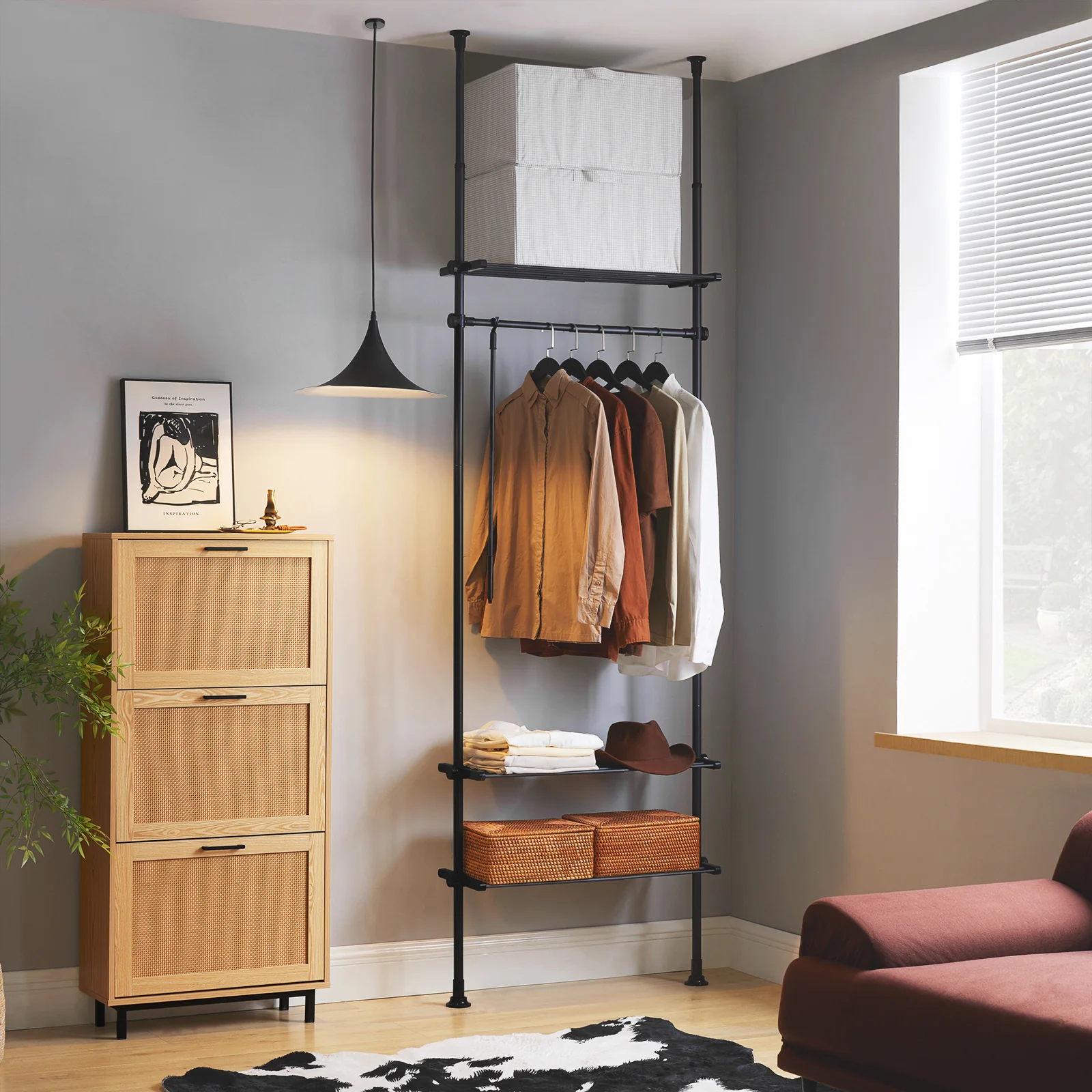 SoBuy KLS07-SCH Verstelbare Kledingkast - Robuuste Opvouwbare Garderobe met Stangen en Planken, Kledingrek voor Slaapkamer/Walk-in Closet, Zwart - Image 3