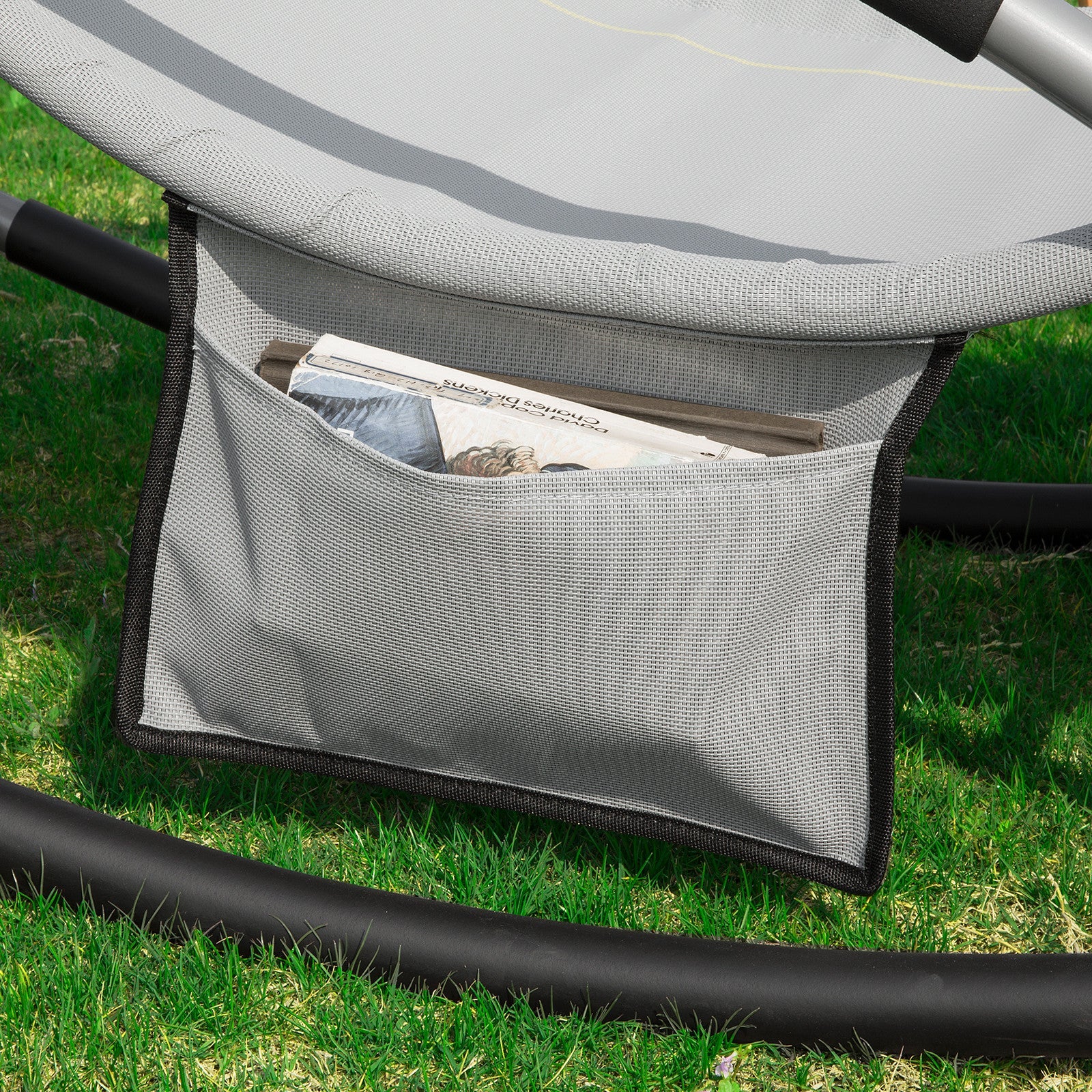 SoBuy OGS28-HGx2 | Set van 2 | Ligstoel | Tuinstoel | Swingstoel | Schommelstoel | Ergonomische | met Verstelbare Hoofdsteun en Zijzak | Grijs - Image 13
