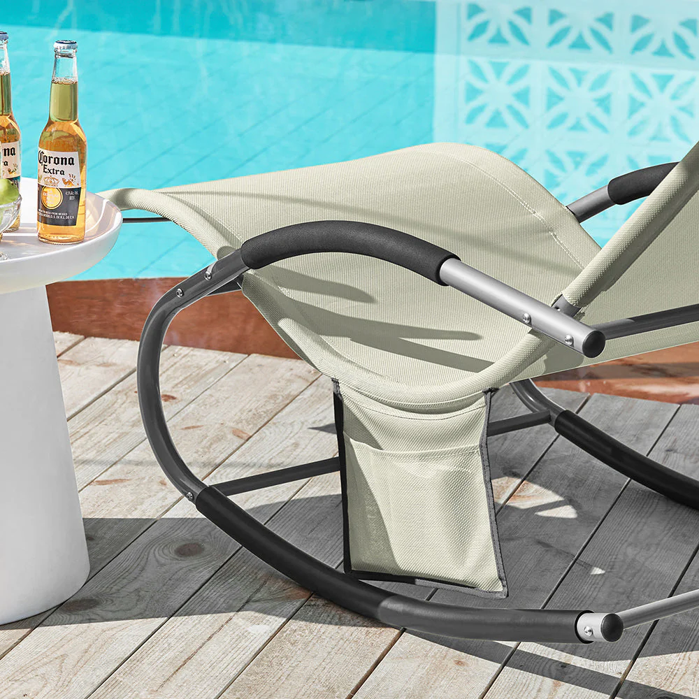 SoBuy OGS28-MIx2 | Set van 2 | Ligstoel | Tuinstoel | Swingstoel | Schommelstoel | Ergonomische | met Verstelbare Hoofdsteun en Zijzak | Beige - Image 7