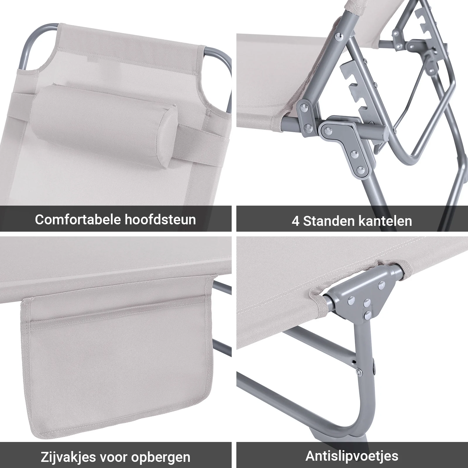 Pre-order SoBuy OGS35-MIx2 | Set van 2 | Ligstoel | Tuinstoel | Opvouwbaar | Verstelbaar | met Hoofdsteun en Zijzak | Beige - Image 7