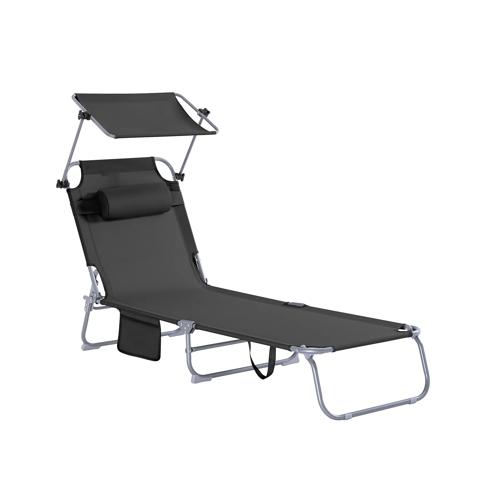 SoBuy Opvouwbare Ligstoel met Verstelbare Luifel, Tuinligstoel met 4 Ligposities, Lounge stoel, Zonnekap, voor Zwembad, Tuin, Patio, Kamperen, Strand, Camping, Zwart,OGS48-SCH