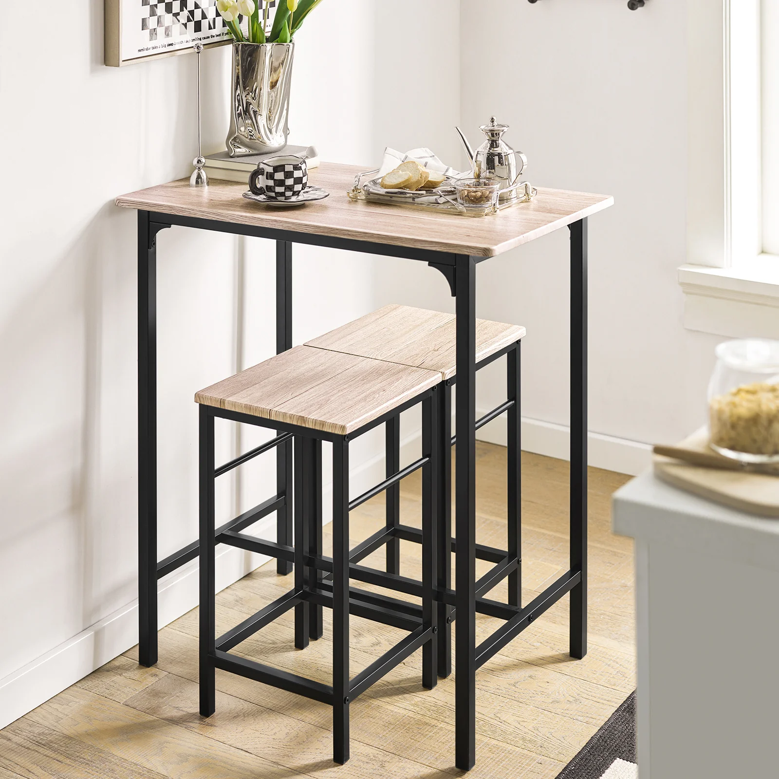SoBuy OGT10-N Bistrotafel 3-delige Tafel met 2 stoelen Bartafelset Eettafel - Image 3
