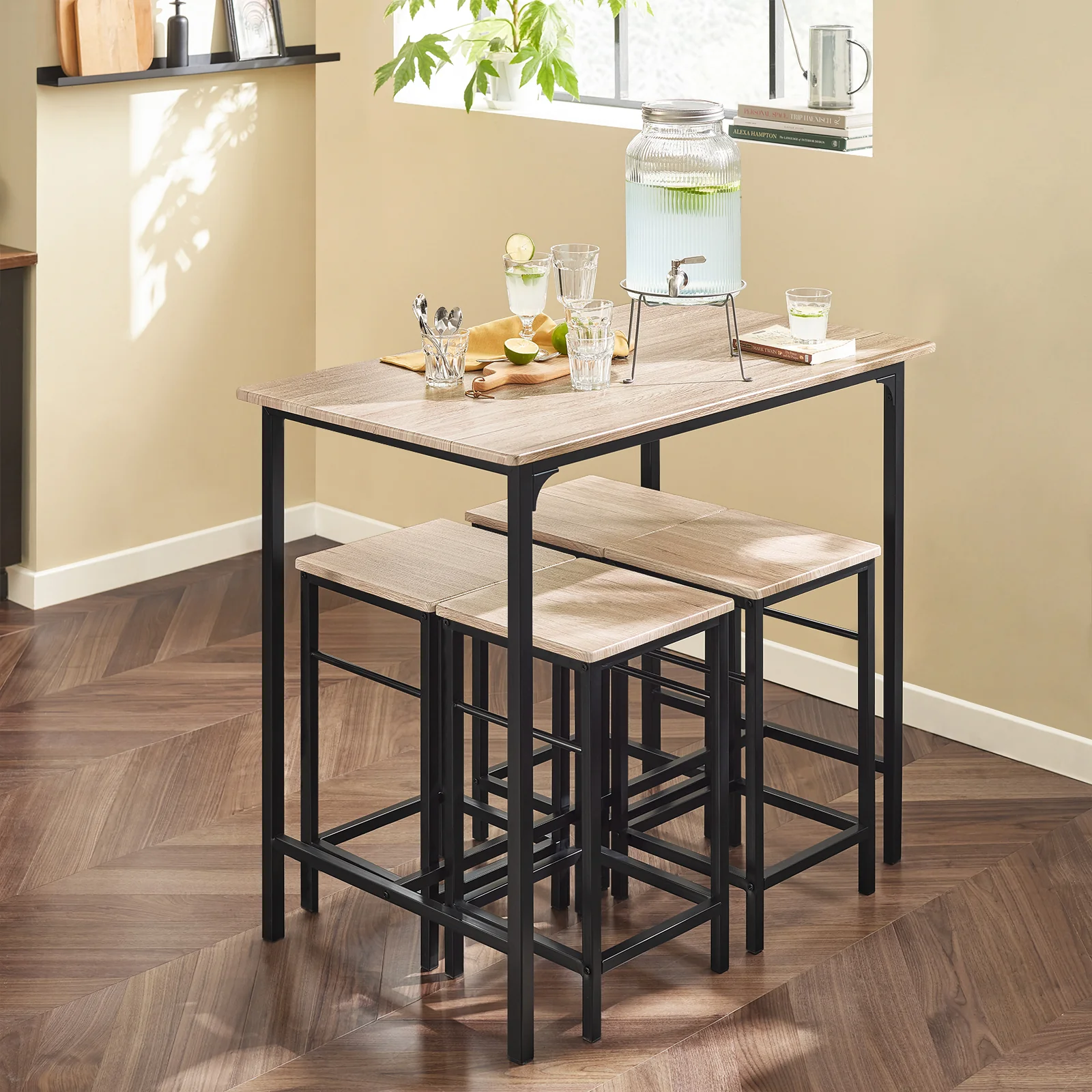 SoBuy OGT11-N Bartafel Tafel met 4 krukken ââââ‚?Tuinset bartafelset 5-delige eettafel bistrotafel met 4 stoelen - Image 3