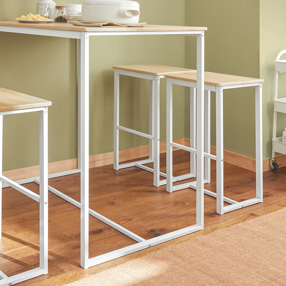 SoBuy OGT15-WN Set van 1 tafel + 4 krukken in industriële stijl Bistro bartafelset + 4 barkrukken met voetsteun Hoge hoge keuken in de keuken - Image 12
