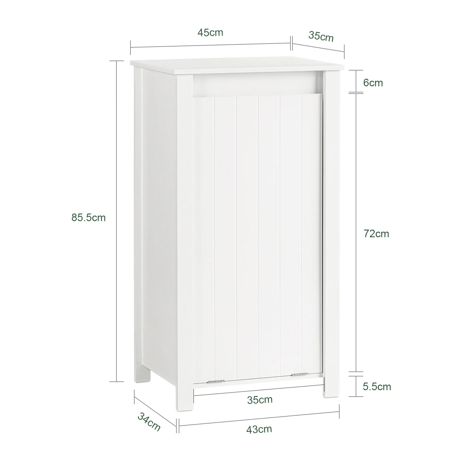 SoBuy BZR100-W Badkamerkast, Lage Kast, Smal Badkamerkastje, Halfhoge Opbergkast, Opbergplank, Badkamermeubel met 1 Kantelbare Wasmand - Image 5