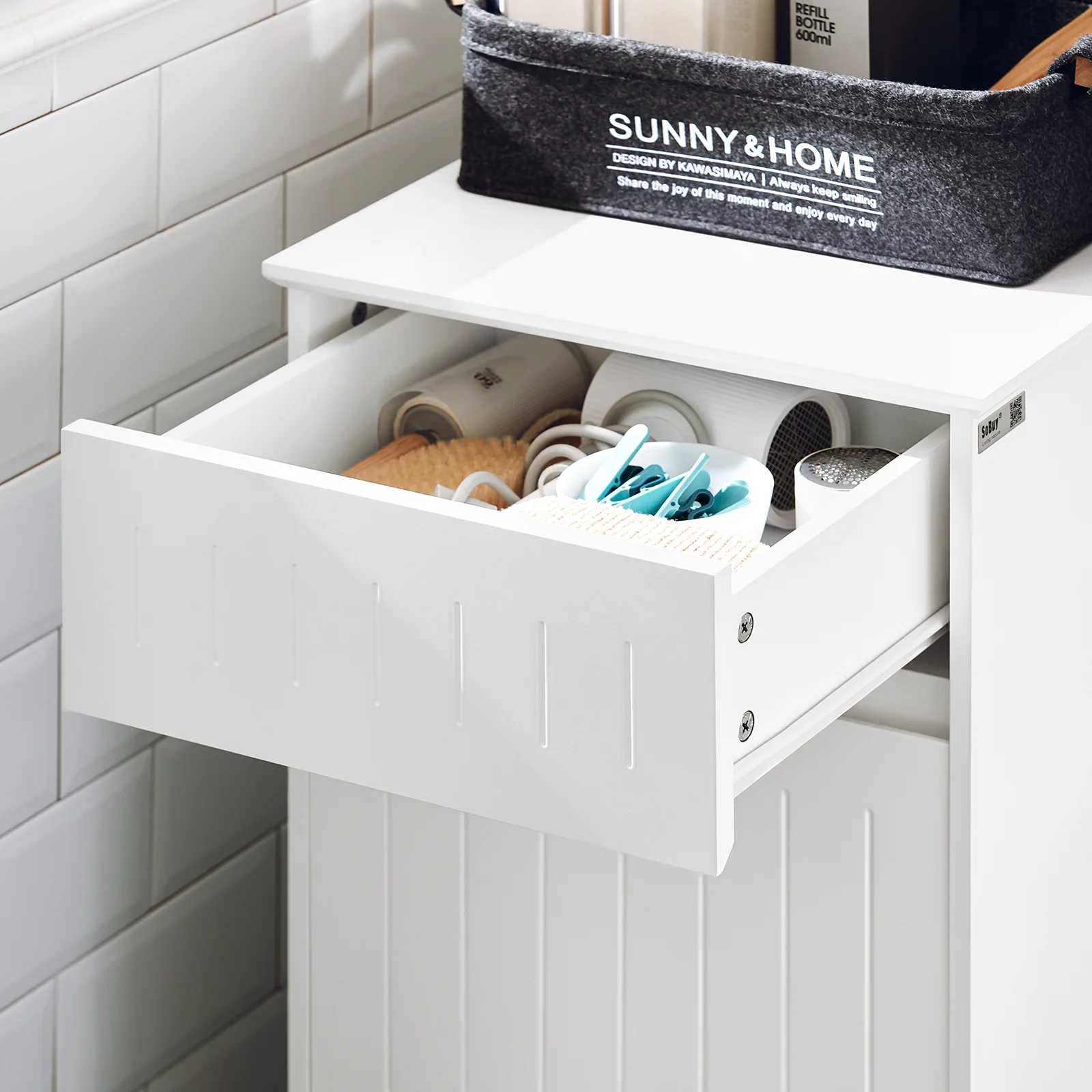 SoBuy BZR110-W Badkamerkast, Kolomkast, Lade Kast, Ladenkast, Waskast, Badkamer Halfhoge Opbergkast - Image 8