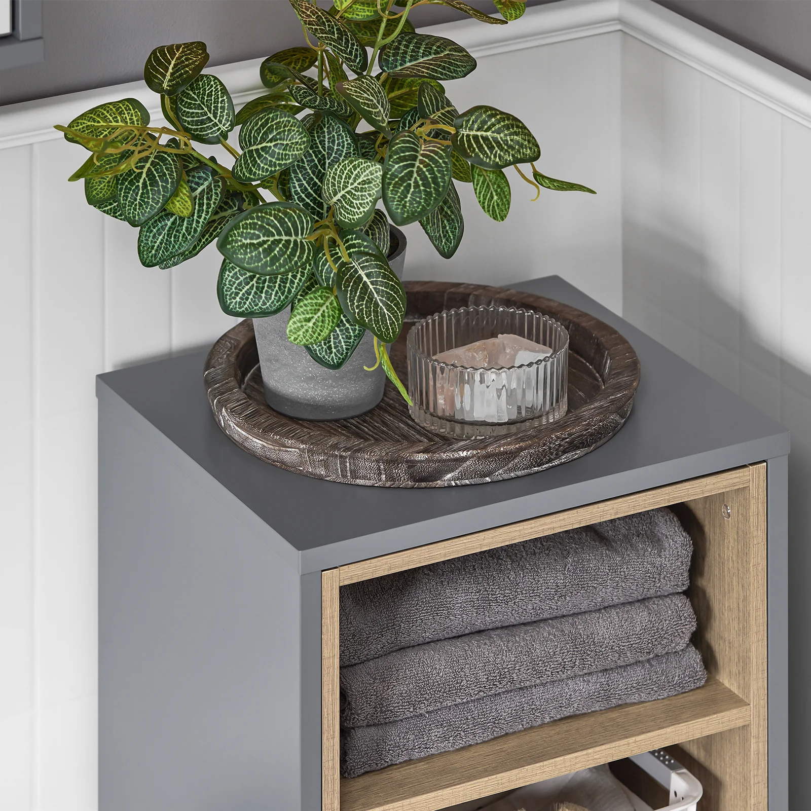 SoBuy BZR146-DG Badkamerkast met wasmand Opbergmeubel badkamer - Image 10