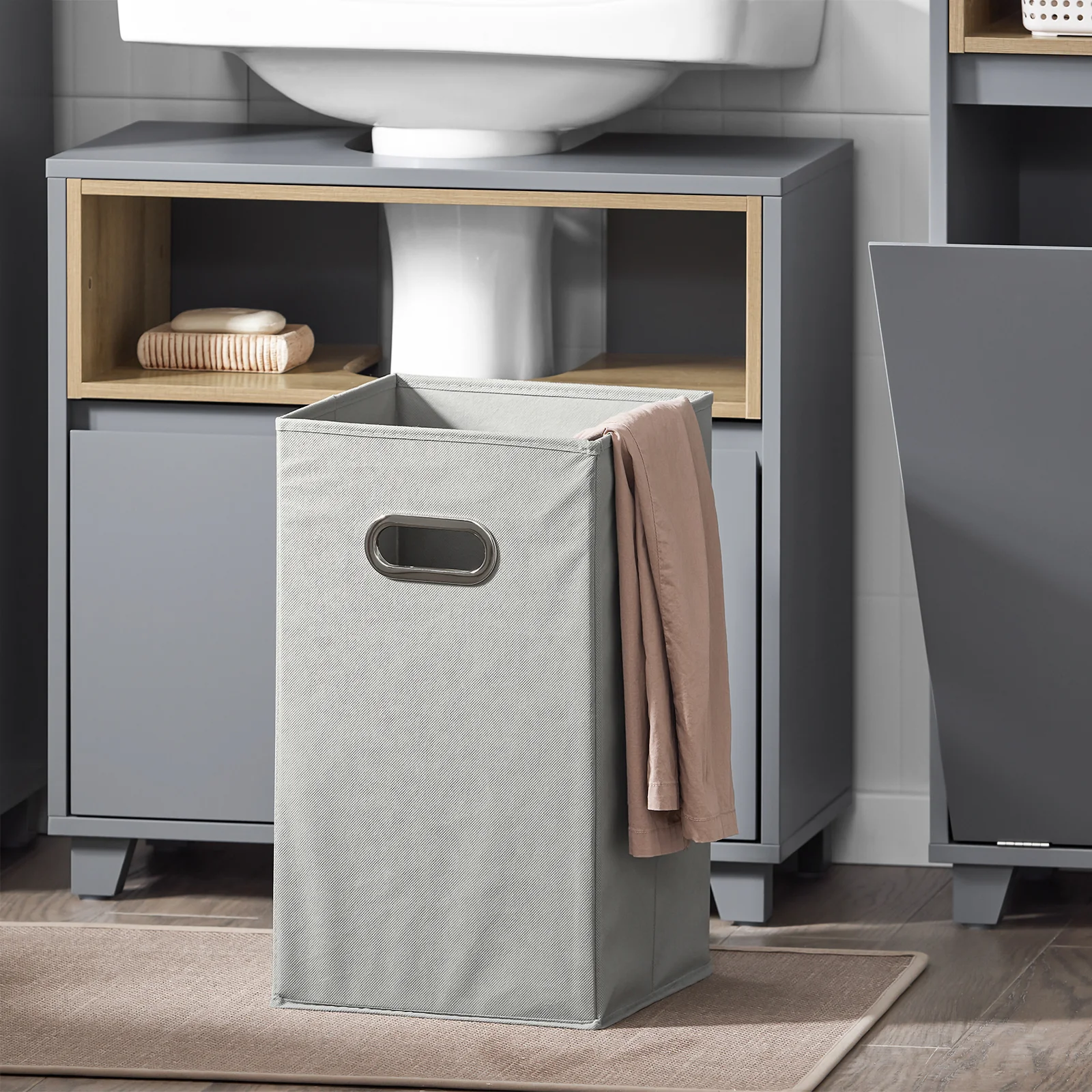 SoBuy BZR146-DG Badkamerkast met wasmand Opbergmeubel badkamer - Image 6