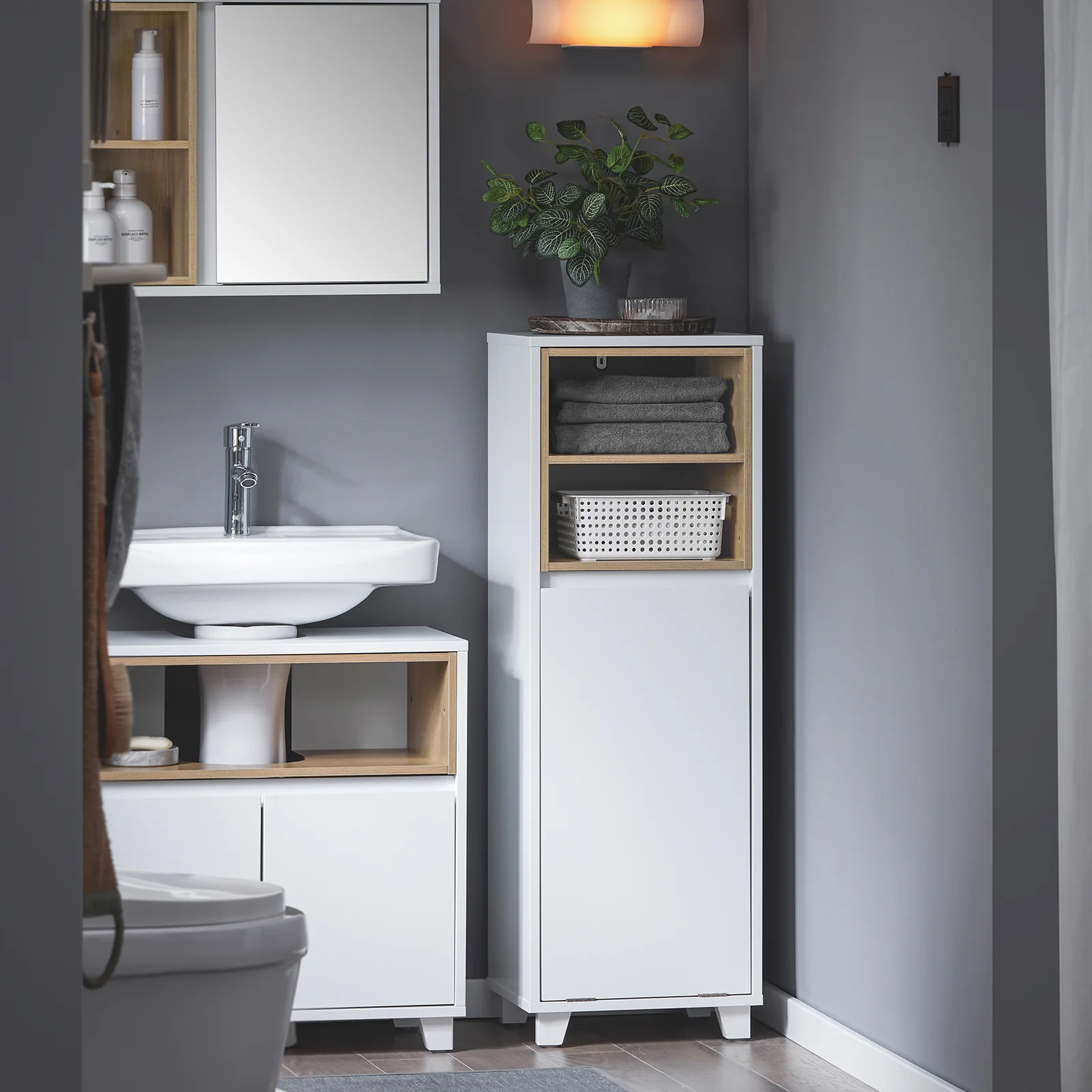 SoBuy BZR146-W Badkamerkast met wasmand Opbergmeubel badkamer - Image 6