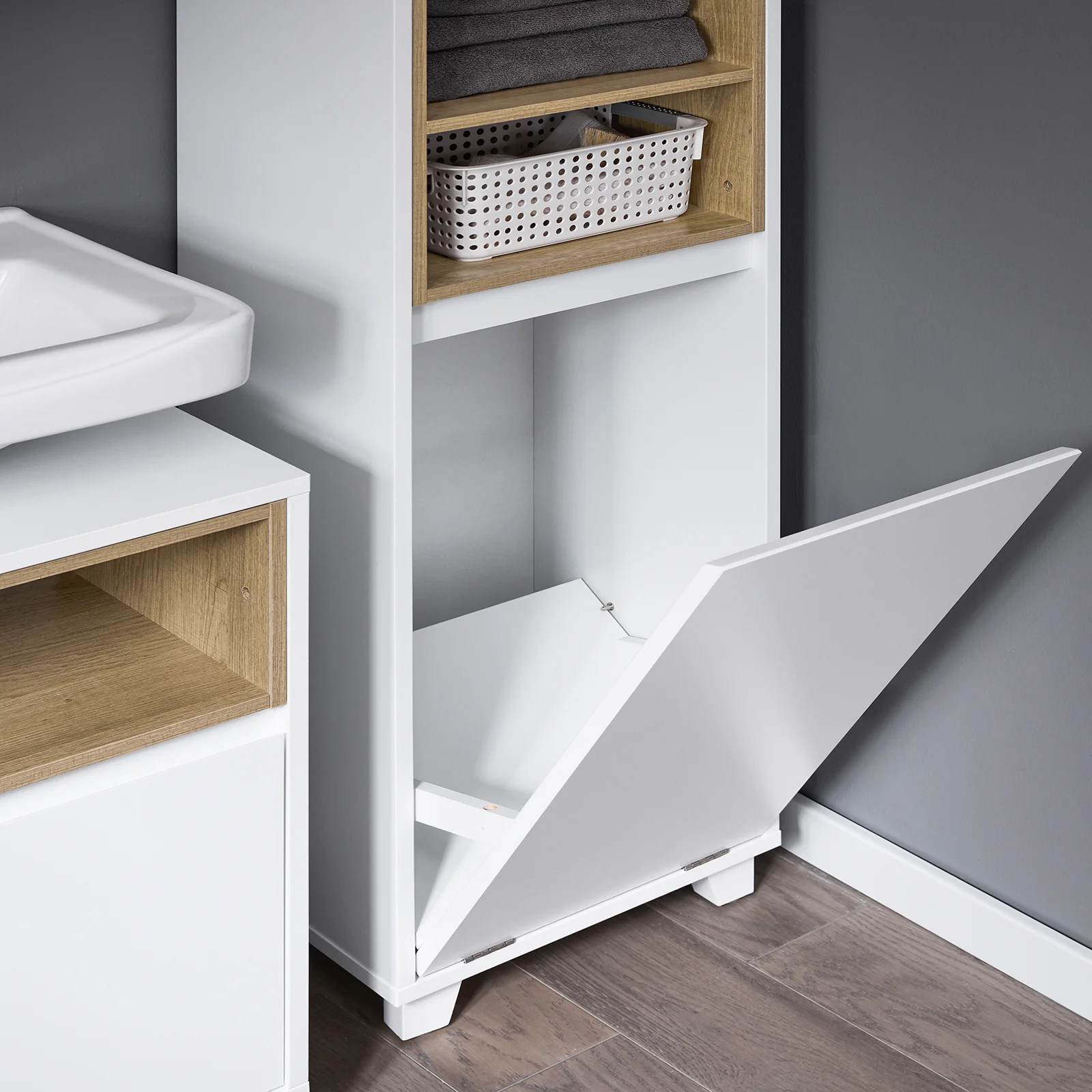 SoBuy BZR146-W Badkamerkast met wasmand Opbergmeubel badkamer - Image 7