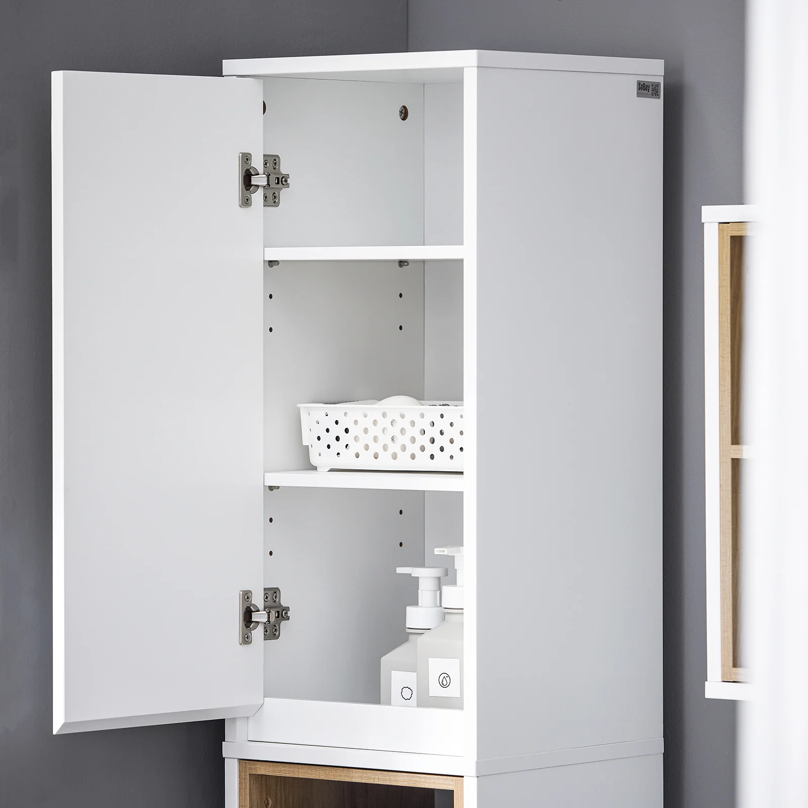 SoBuy BZR147-W Badkamerkast, smalle plank, badkamerkast, opbergkast voor badkamer, met 2 deuren en 2 vakken, 30 x 30 x 170 cm, wit - Image 11