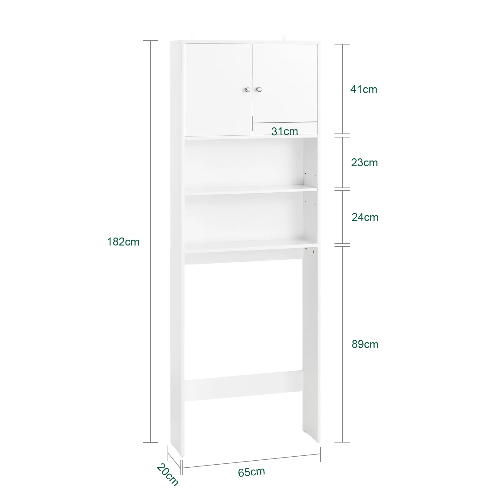 SoBuy BZR165-W Badkamer Meubel Kolomkast Opslag WC Kast met Deuren en 3 Verstelbare Planken, Witte Opbergkast Boven WC of Wasmachine 65x182x20cm - Image 5
