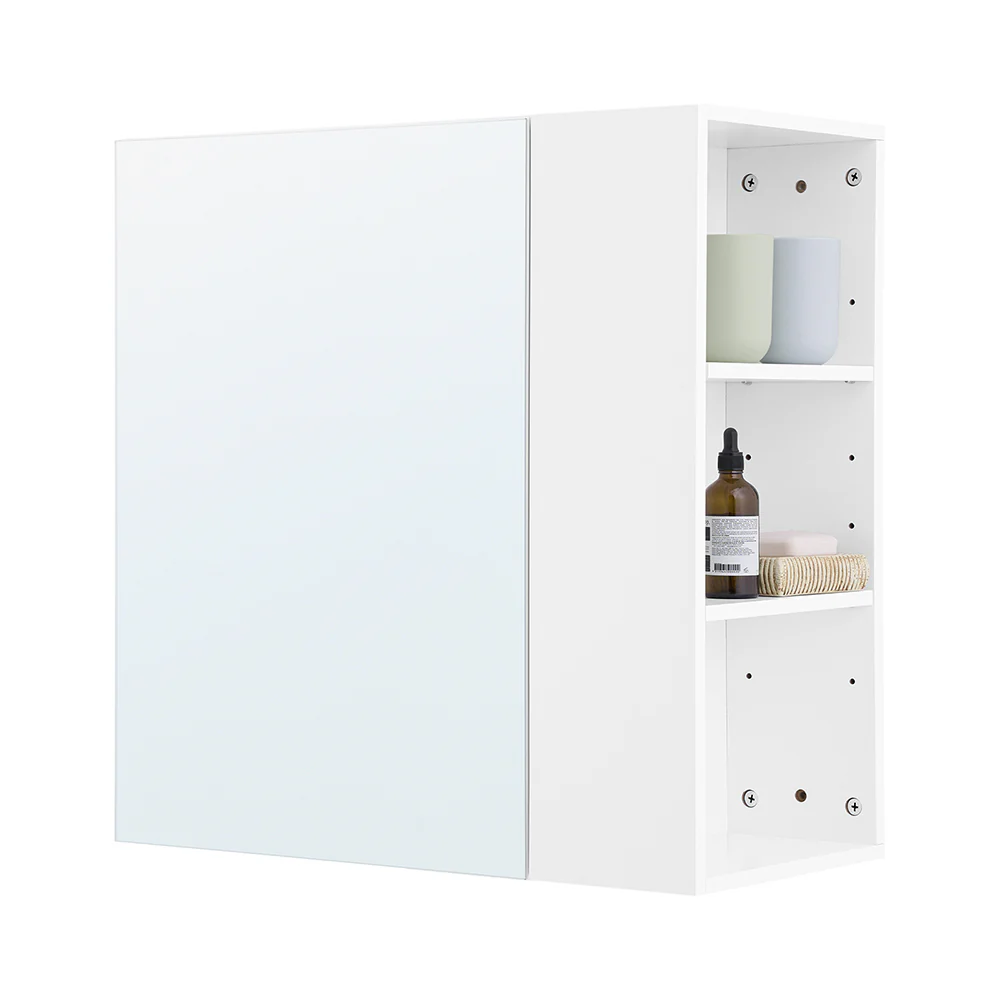 SoBuy BZR184-W Wandkast met spiegel, opbergkast, hangend opbergmeubel met badkamerspiegel, 1 deur en 3 vakken