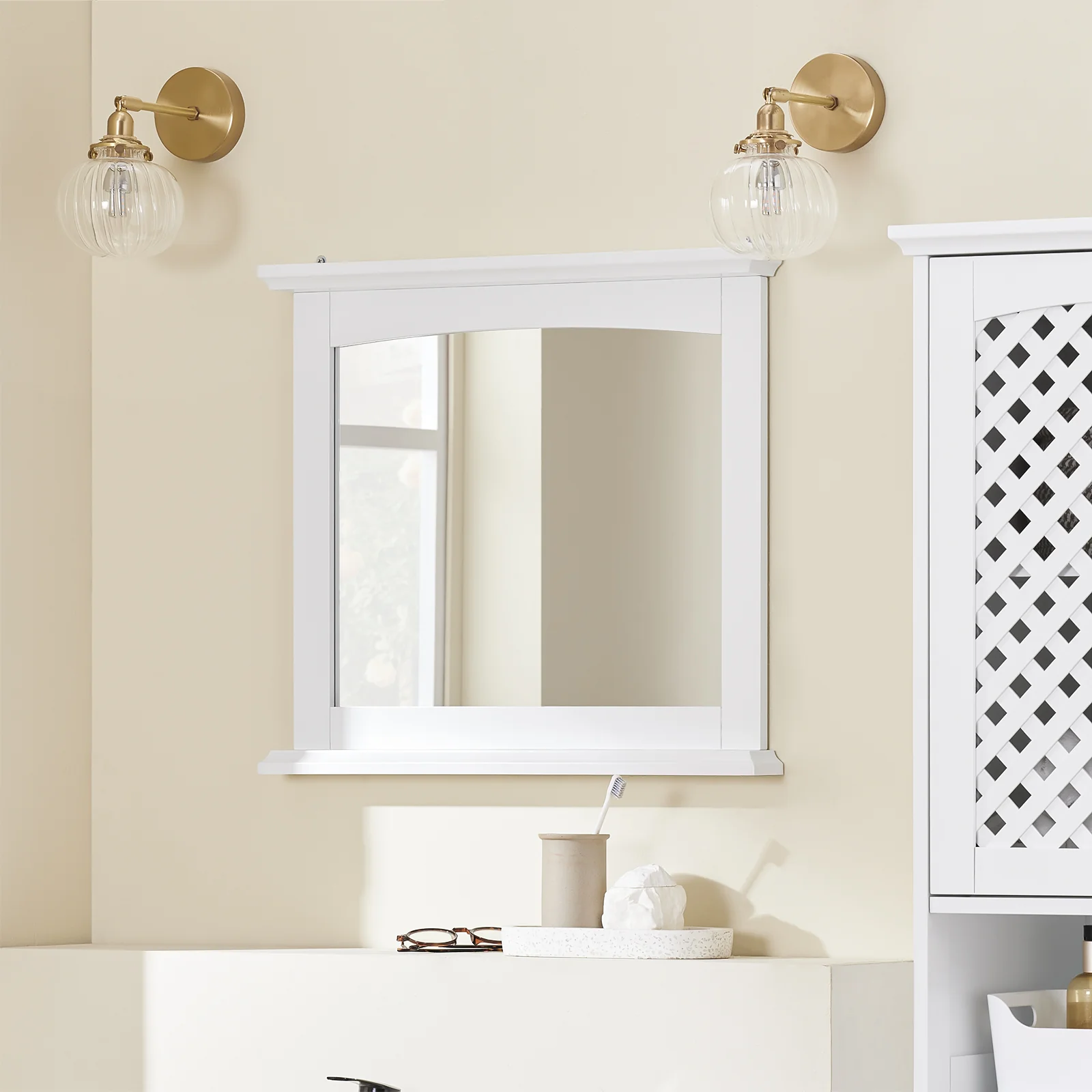 SoBuy BZR212-W Wandkast voor badkamer met spiegel, hoge kast, badkamer, wit, 60 x 6 x 53,5 cm, van MDF E1 en glas, wandtoiletkast met plank - Image 3