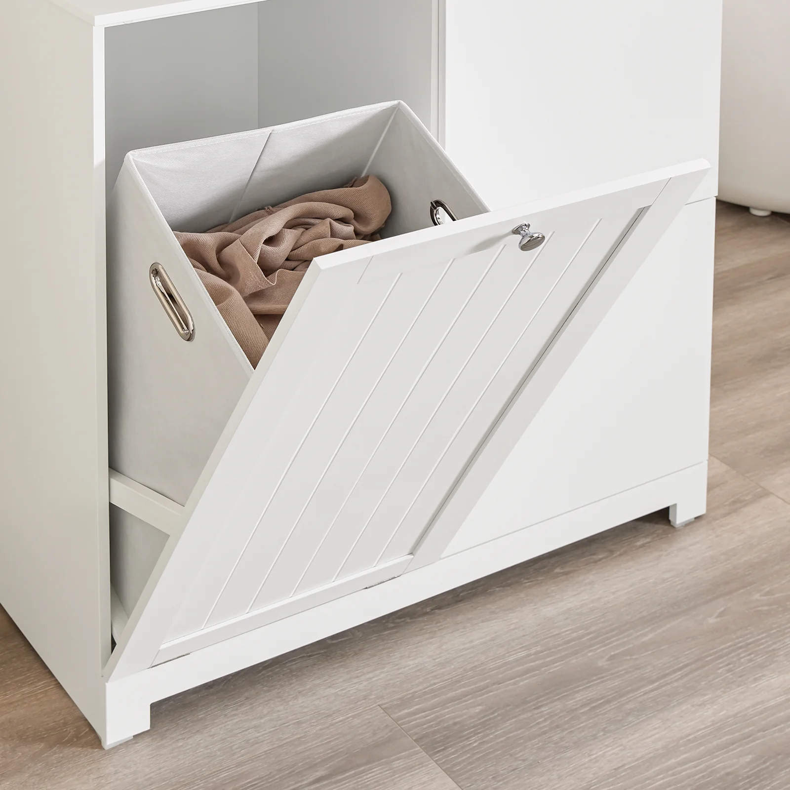 SoBuy BZR213-W Badkamermeubel met 3 wasmanden, smalle opbergzuil, 78 x 38 x 90 cm, met 1 grote geïntegreerde mand en 2 afneembare stoffen manden, ruimtebesparende badkamerkast - Image 12