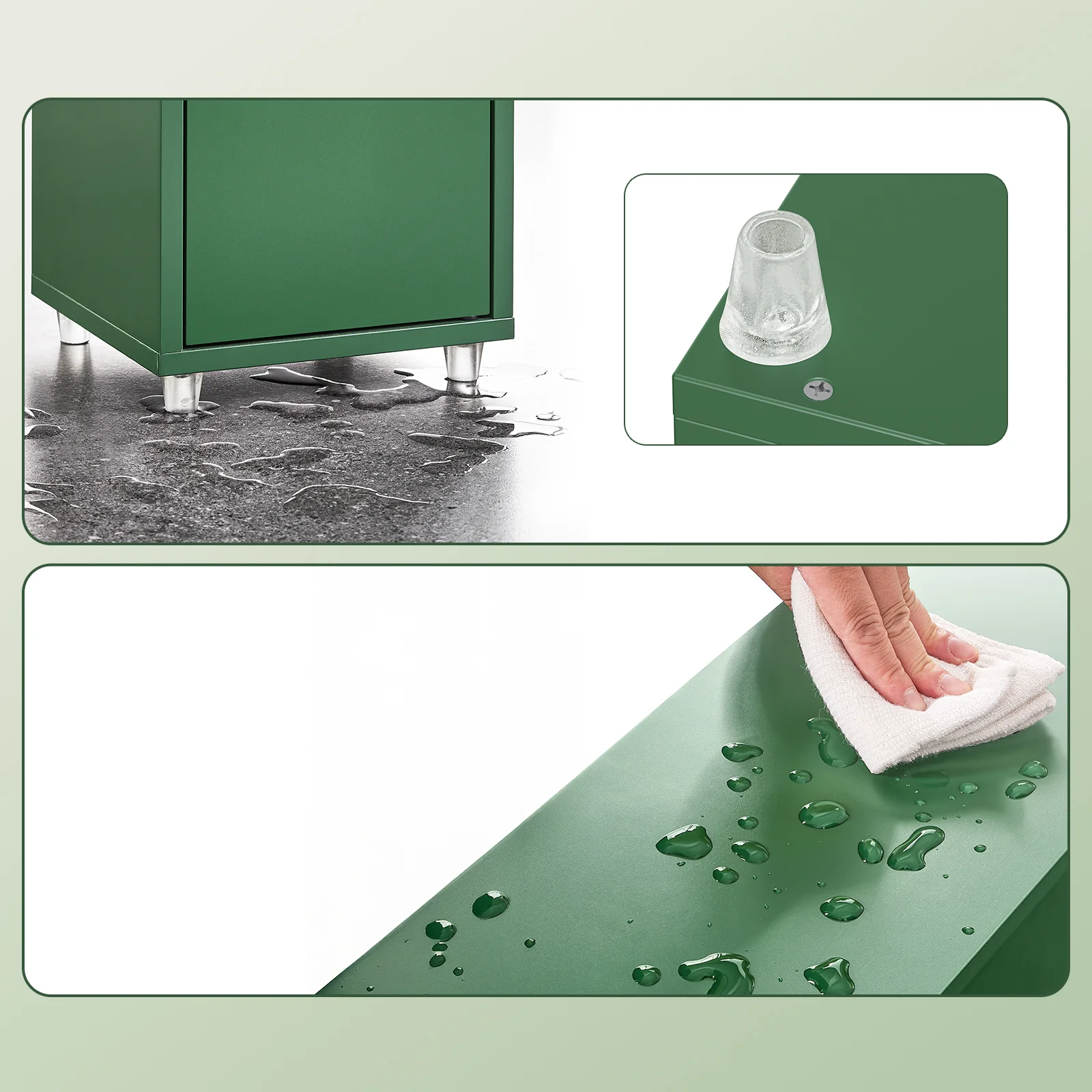 SoBuy BZR34-II-SY Hoge Badkamerkast – Smalle Opbergkast voor Badkamer– Vrijstaand Compacte Badkamermeubel, Waterbestendig met Verstelbare Planken en Lade, Donkergroen, B20 x D20 x H180cm - Image 10
