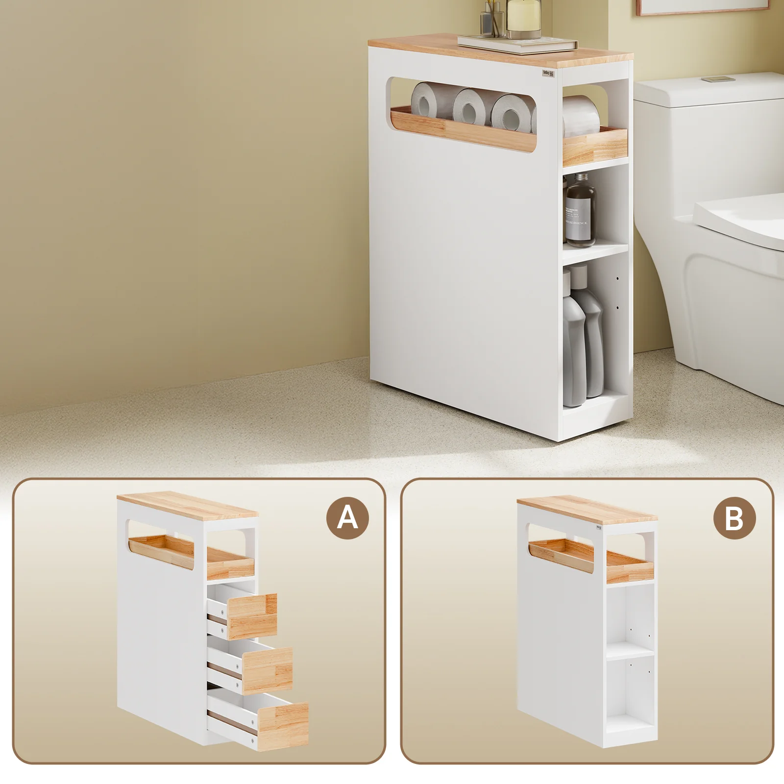 Pre-order SoBuy BZR54-IV-WN Smalle Badkamerkast op Wielen – Compact Opbergmeubel met Lades & Verstelbare Vakken – 65×23×82 cm, Wit - Image 6