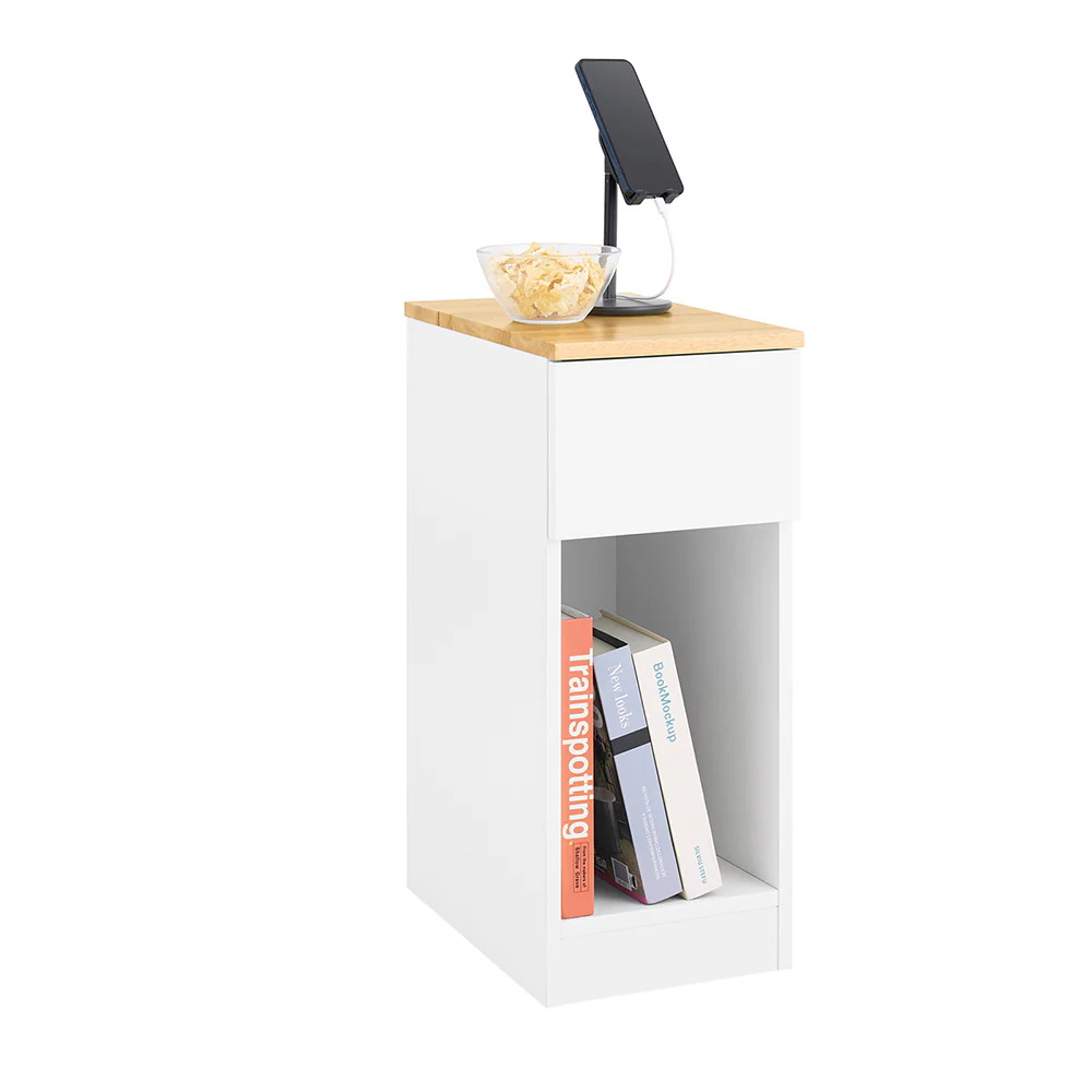 SoBuy FBT111-II-WN Smalle en Dunne Nachtkastje met Lade en Plank - Nachtkastje - Opslag voor Slaapkamer of Woonkamer Wit L 25 x D 40 x H 60 cm
