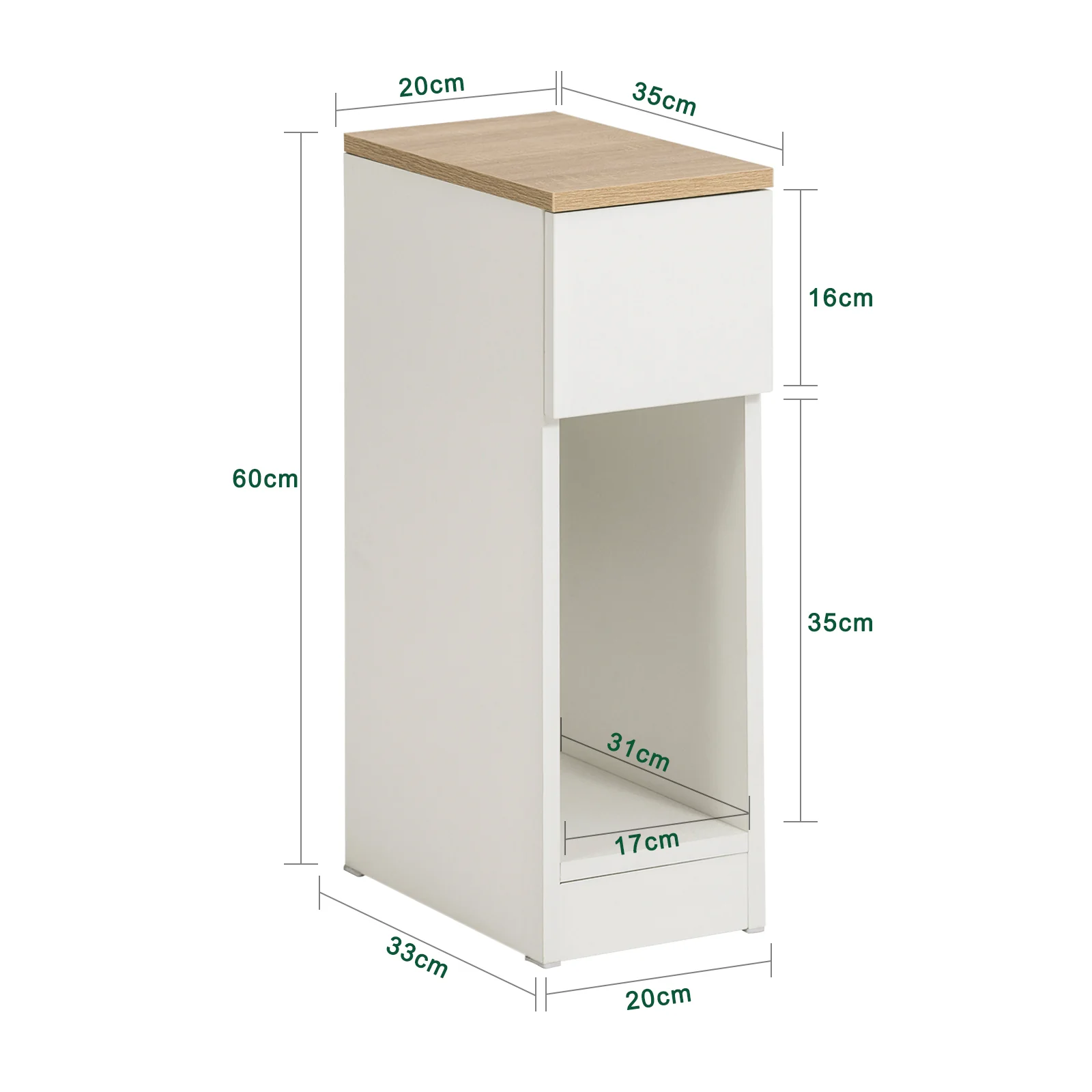 SoBuy FBT111-WNx2 Nachtkastje Set van 2, Lade & Plank, Ultra-Smal 20cm, MDF E1, 20kg – Wit - Image 5