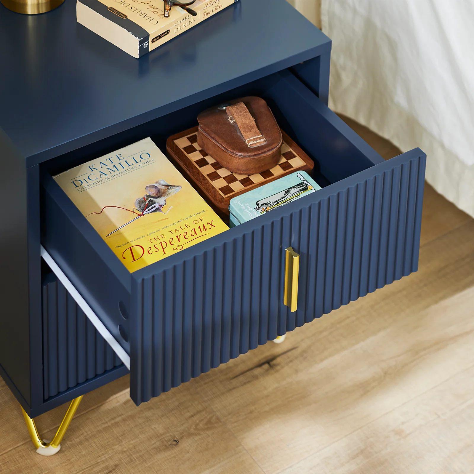 SoBuy FBT115-B Nachtkastje, nachtkastje met 2 laden, moderne bijzettafel voor slaapkamer en woonkamer, blauw, 40 x 40 x 47 cm - Image 8