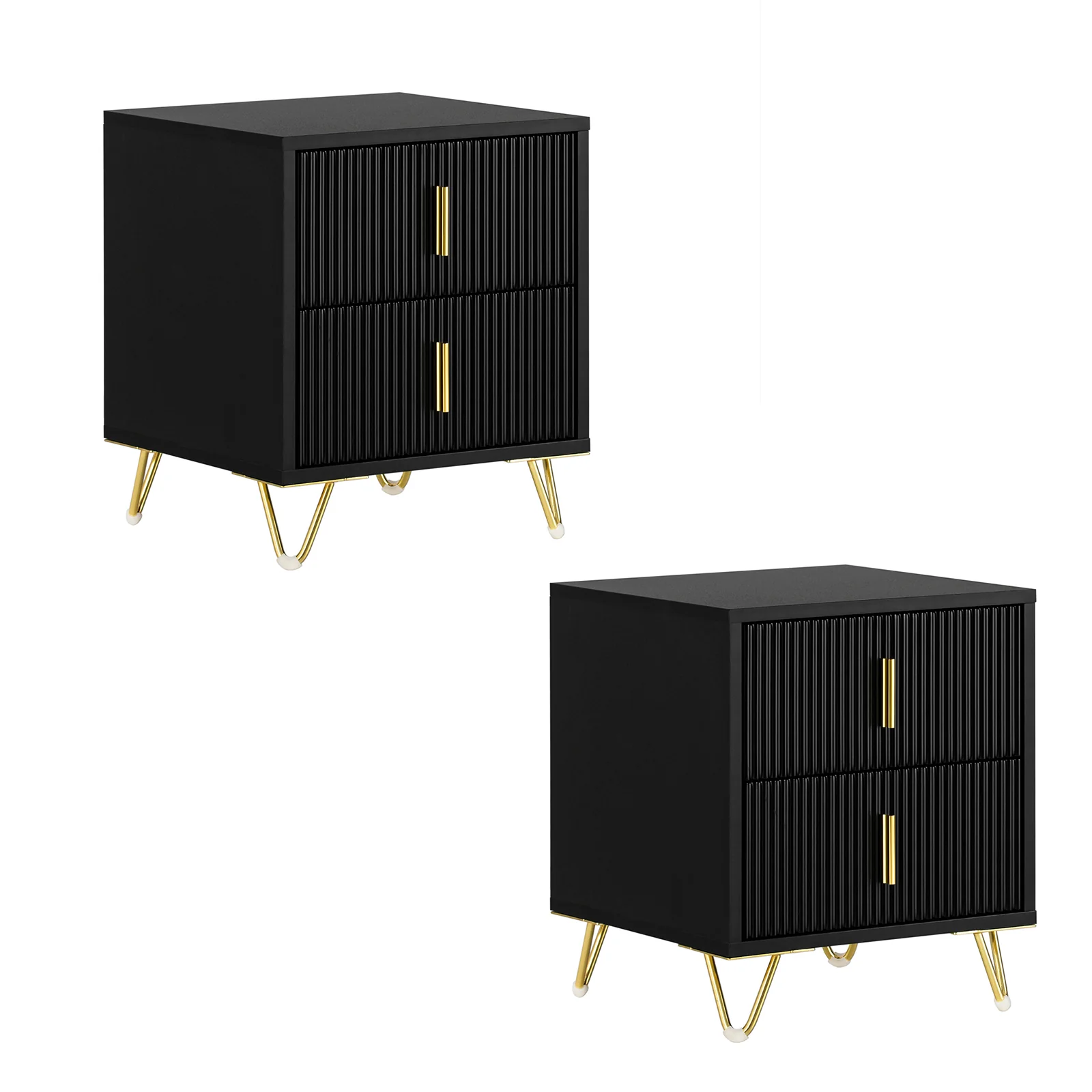 SoBuy FBT115-SCHx2 2-delige Nachtkastje met 2 Schuifladen - Bijzettafel - Sofa Bijzettafel - Salontafel - Slaapkamertafel - Bedtafel met 2 Lade voor Woonkamer, Slaapkamer, Kantoor, Zwart, 40x40x47cm