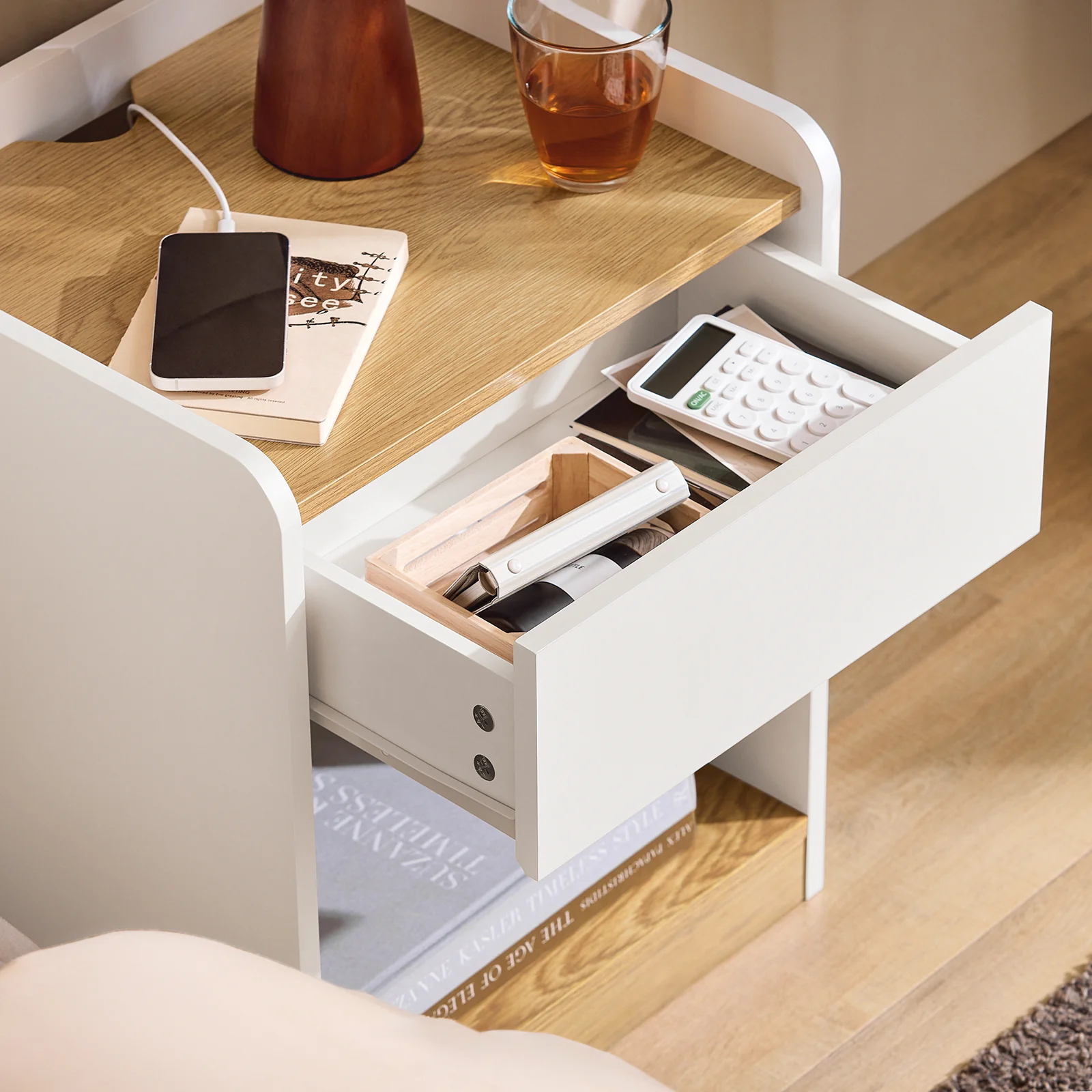 SoBuy FBT128-WN Nachtkast, nachtkastje, Nachtkastje Bijzettafeltje,bijzettafel, bankpunt met 1 lade voor woonkamer, slaapkamer - Image 9