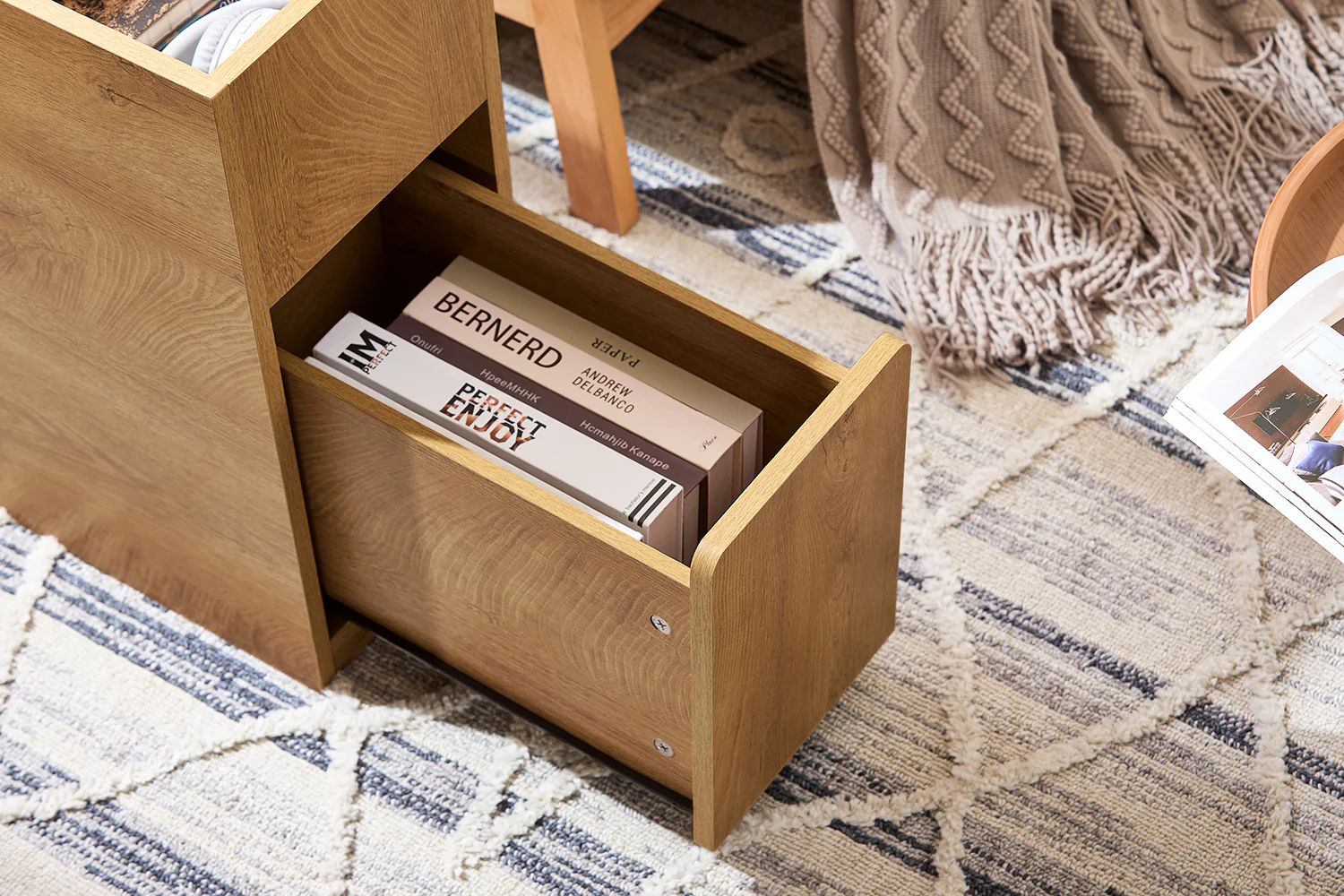 SoBuy FBT158-N Smalle Bijzettafel 25 cm met Uitschuifbaar Blad & Lade – Ruimtebesparend Nachtkastje voor Woonkamer & Slaapkamer – Naturel (L25 x D70 x H55 cm) - Image 9