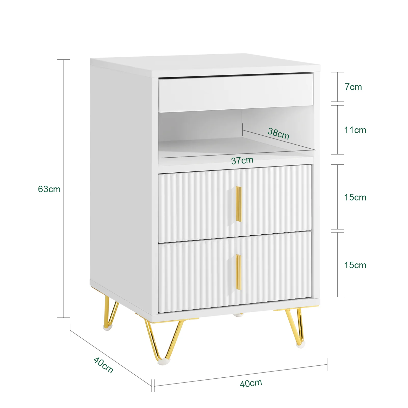 SoBuy FBT168-W Nachtkastje, nachtkastje met 3 laden en plank, moderne bijzettafel voor slaapkamer en woonkamer, wit, 40 x 40 x 63 cm (b x d x h) - Image 4