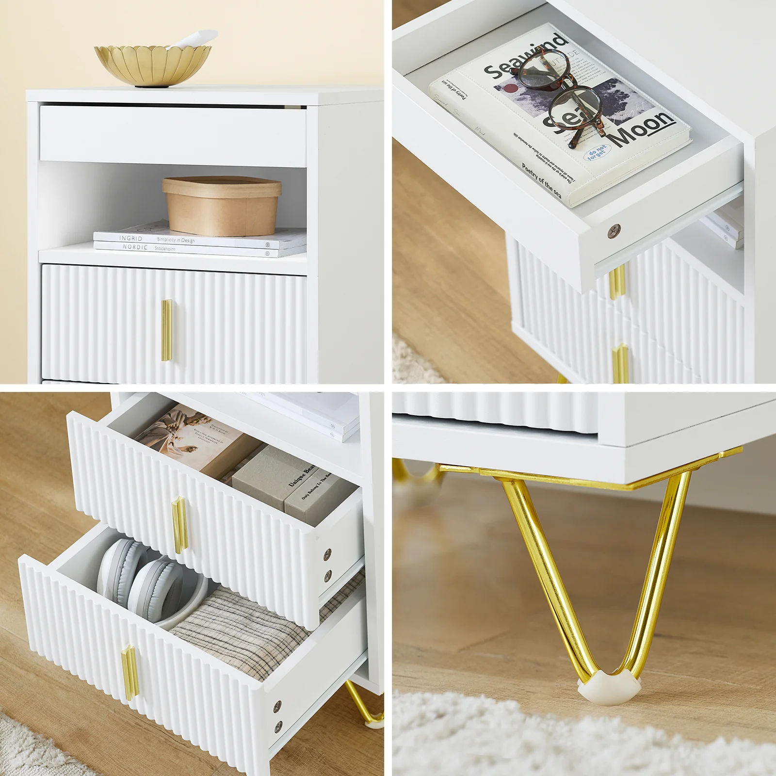 SoBuy FBT168-W Nachtkastje, nachtkastje met 3 laden en plank, moderne bijzettafel voor slaapkamer en woonkamer, wit, 40 x 40 x 63 cm (b x d x h) - Image 6